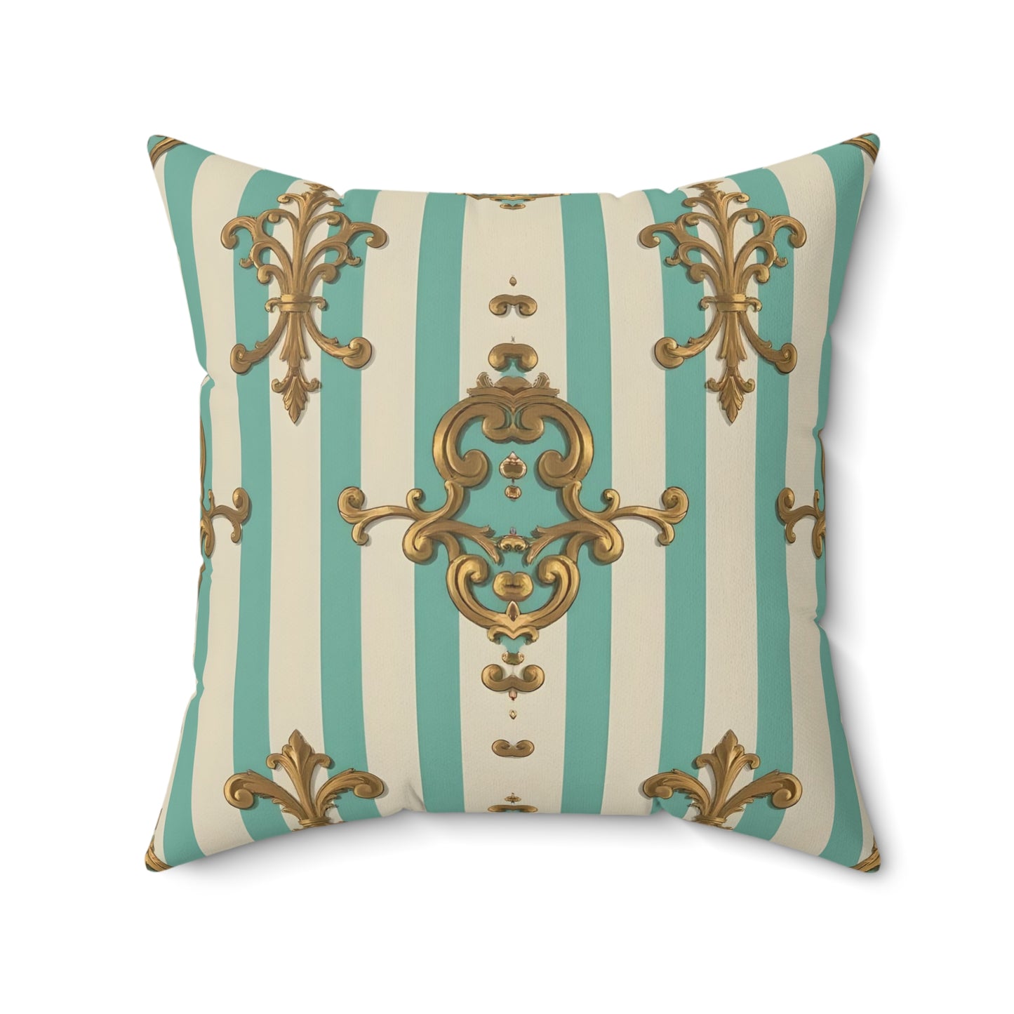 Elegant Faux Suede Square Pillow for Luxe Decor, Sofa Cushion, Bedroom Accent, Home Styling - Matte Green Striped Rococo