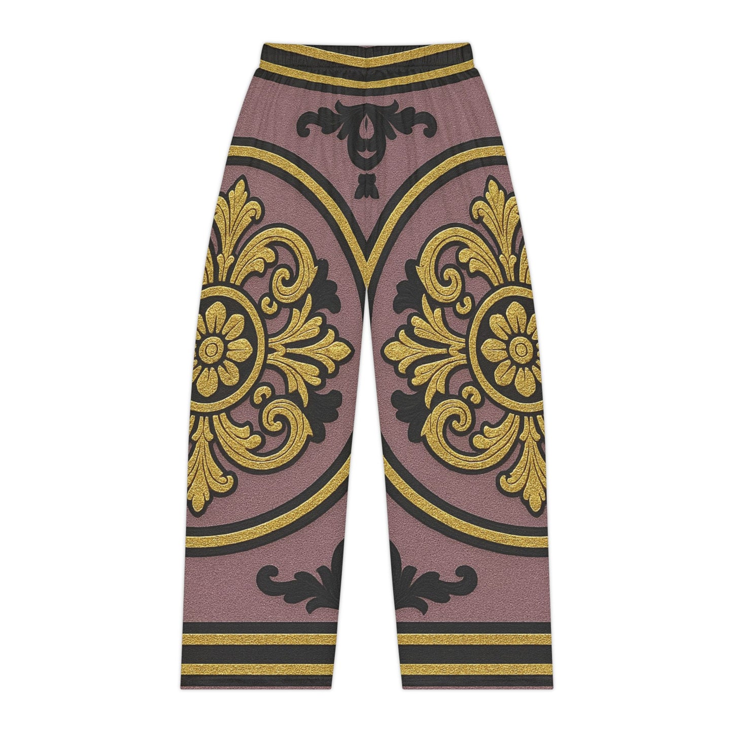 Gilded Mauve With Gold-Black Baroque Chic Ornate Women's Pajama Pants - Elegant Loungewear, Relaxation, Sleep Pants, Gift for Her