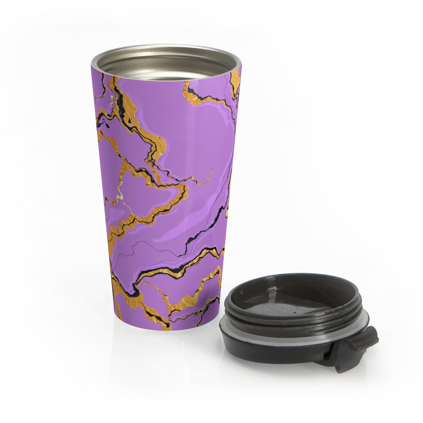 Elegant Marble Travel Mug, Stylish Travel Cup, Insulated Coffee Mug, Unique Gift for Her, Lavender and Gold Theme, Modern Drinkware