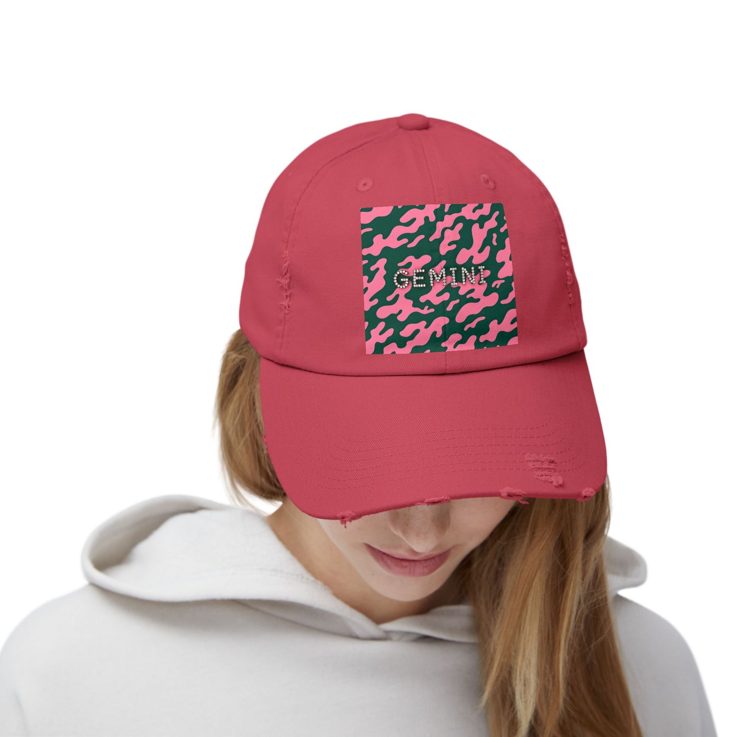 Gemini Distressed Cap - Trendy Unisex Camo Hat for Astrology Lovers
