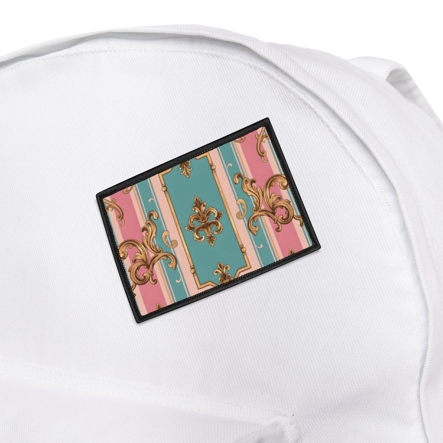 Vintage Floral Iron-On Patch, Fashion Customization, Denim Jacket Accessories, Sewing Crafts, Unique Gift Idea - Pink & Matte Turquoise Striped Rococo