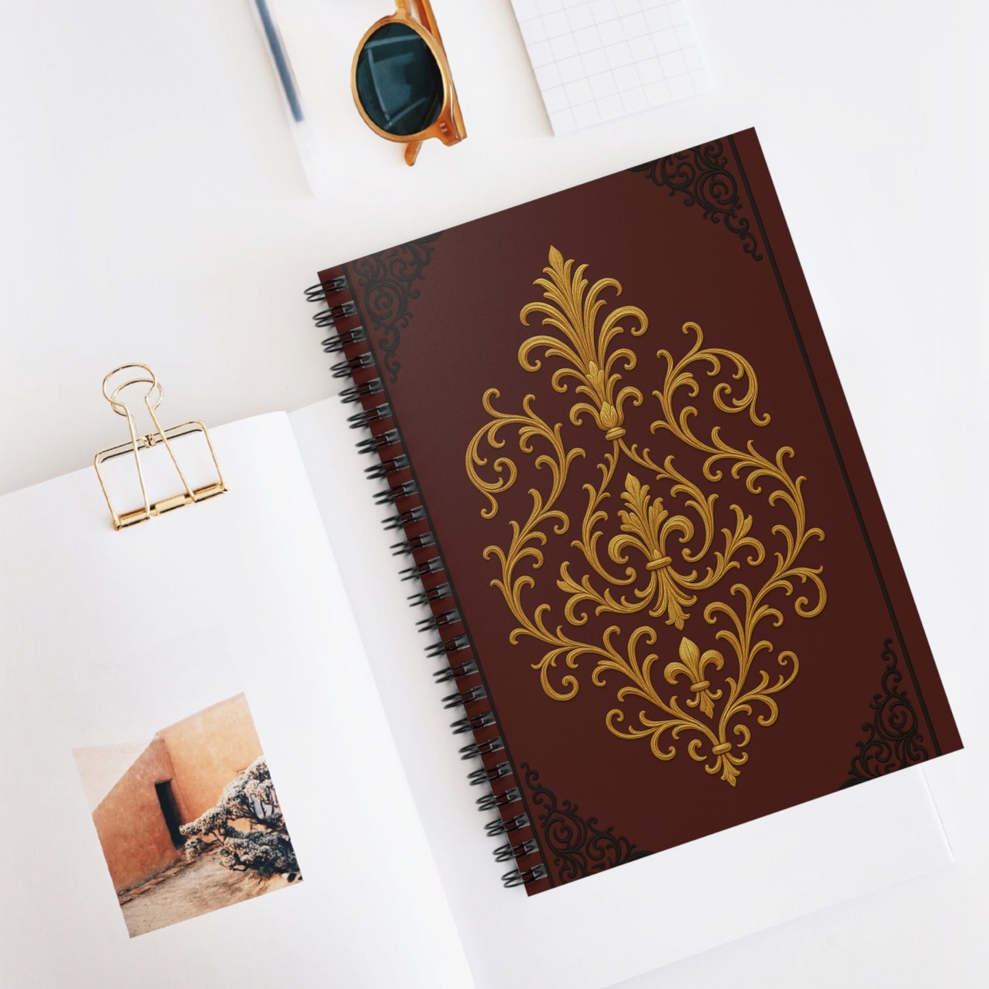 Dusk Burgundy-Black & Gold Baroque Spiral Notebook – Ruled Journal for Notes & Planning