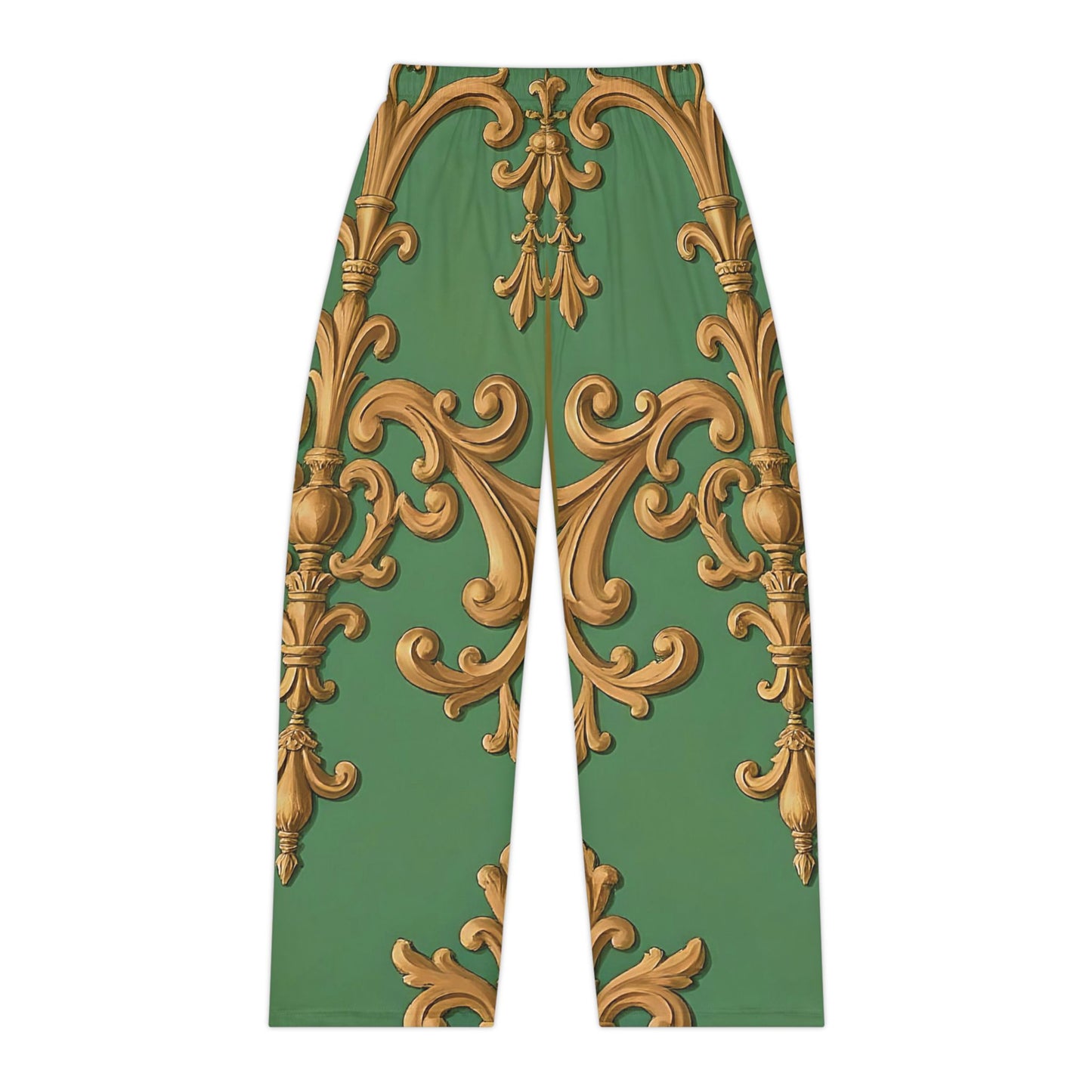 Luxurious Floral Women's Pajama Pants, Sleep Pants, Loungewear, Gift, Relaxation - Olive Green Striped Rococo
