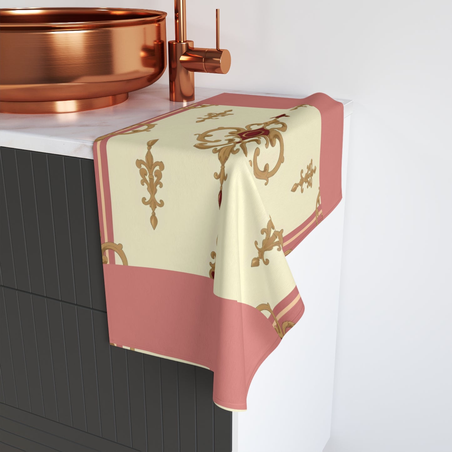Luxurious Ornate Hand Towel - Elegant Home Décor - Mauve & Gold Damask