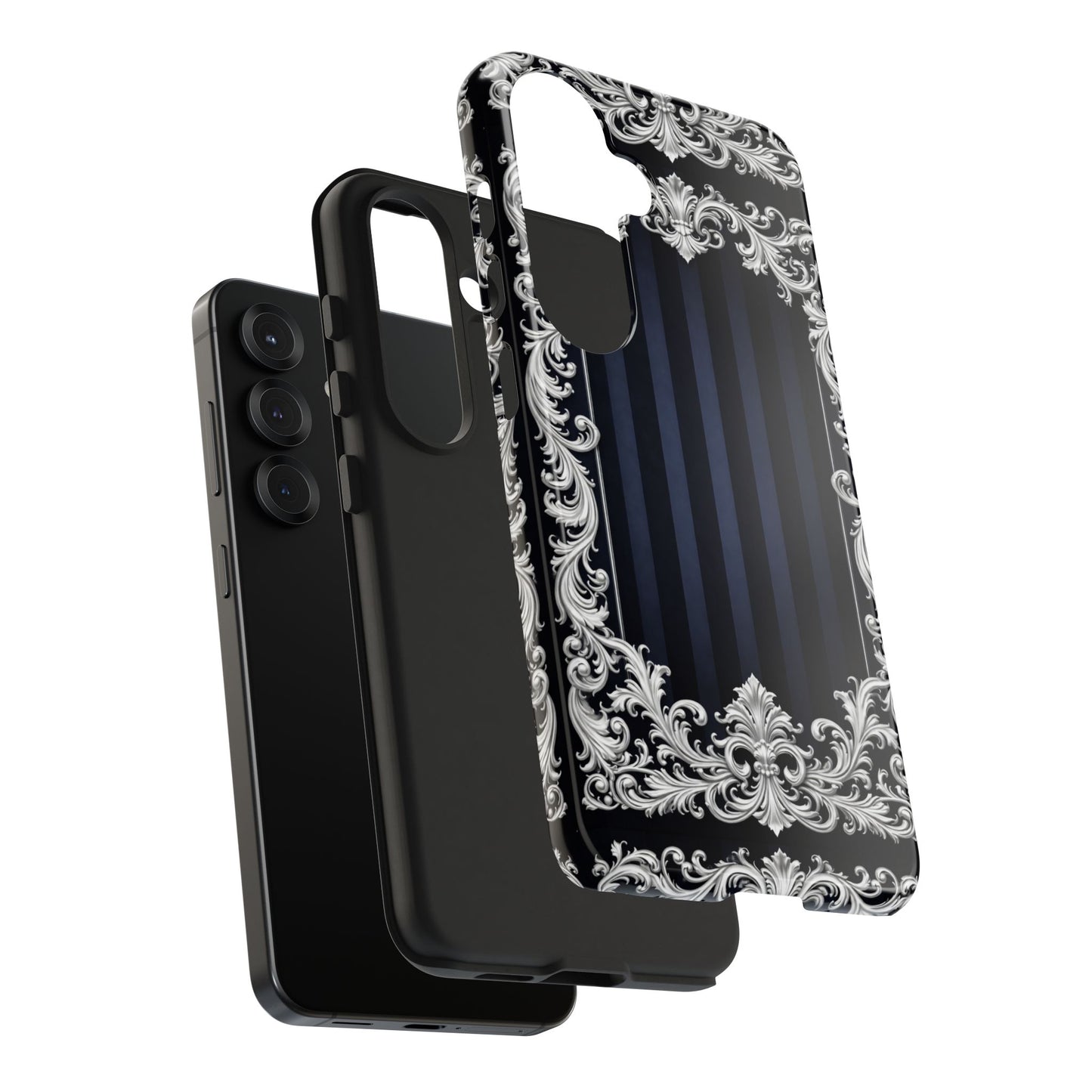 Navy Stripes & Baroque Tough Phone Case — Protective Decorative iPhone Case