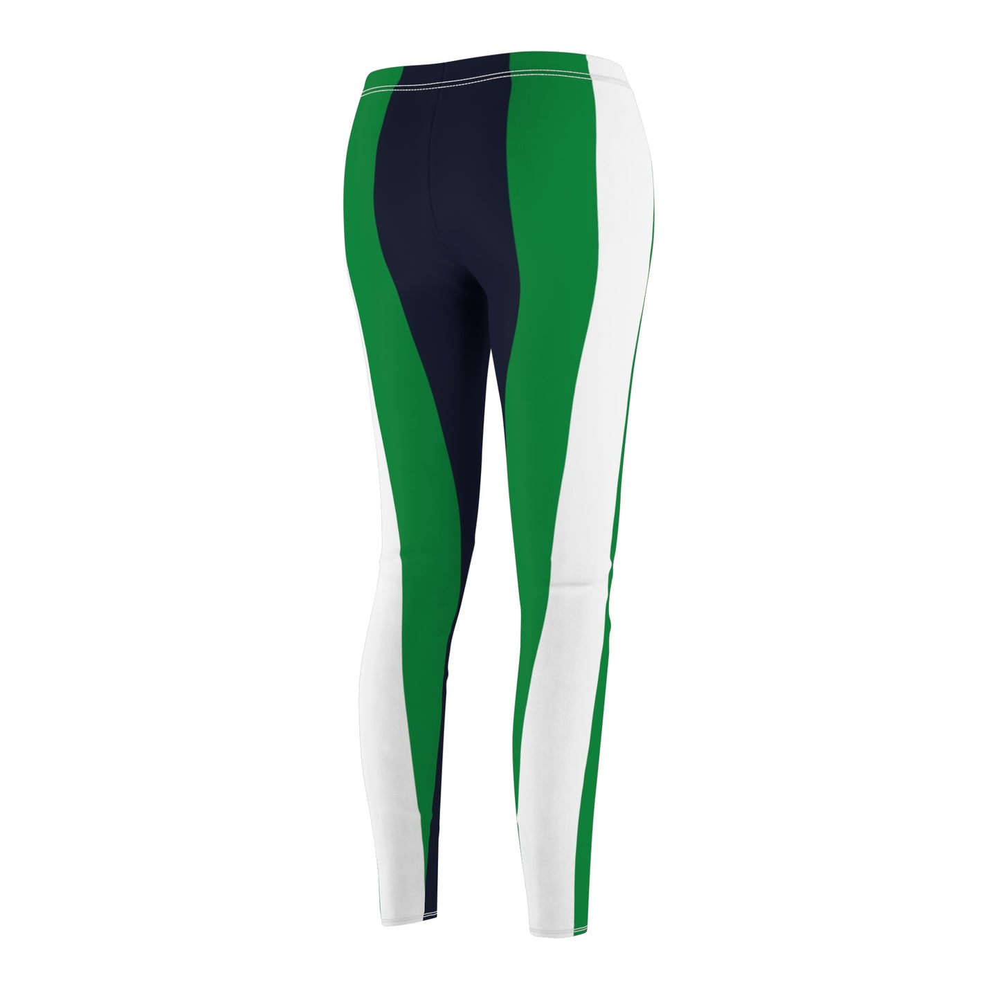 Lunar Midnight & Green-White Striped Stylish Women's Active Leggings - Perfect for Yoga, Fitness, Casual Wear, Sports, or Lounging