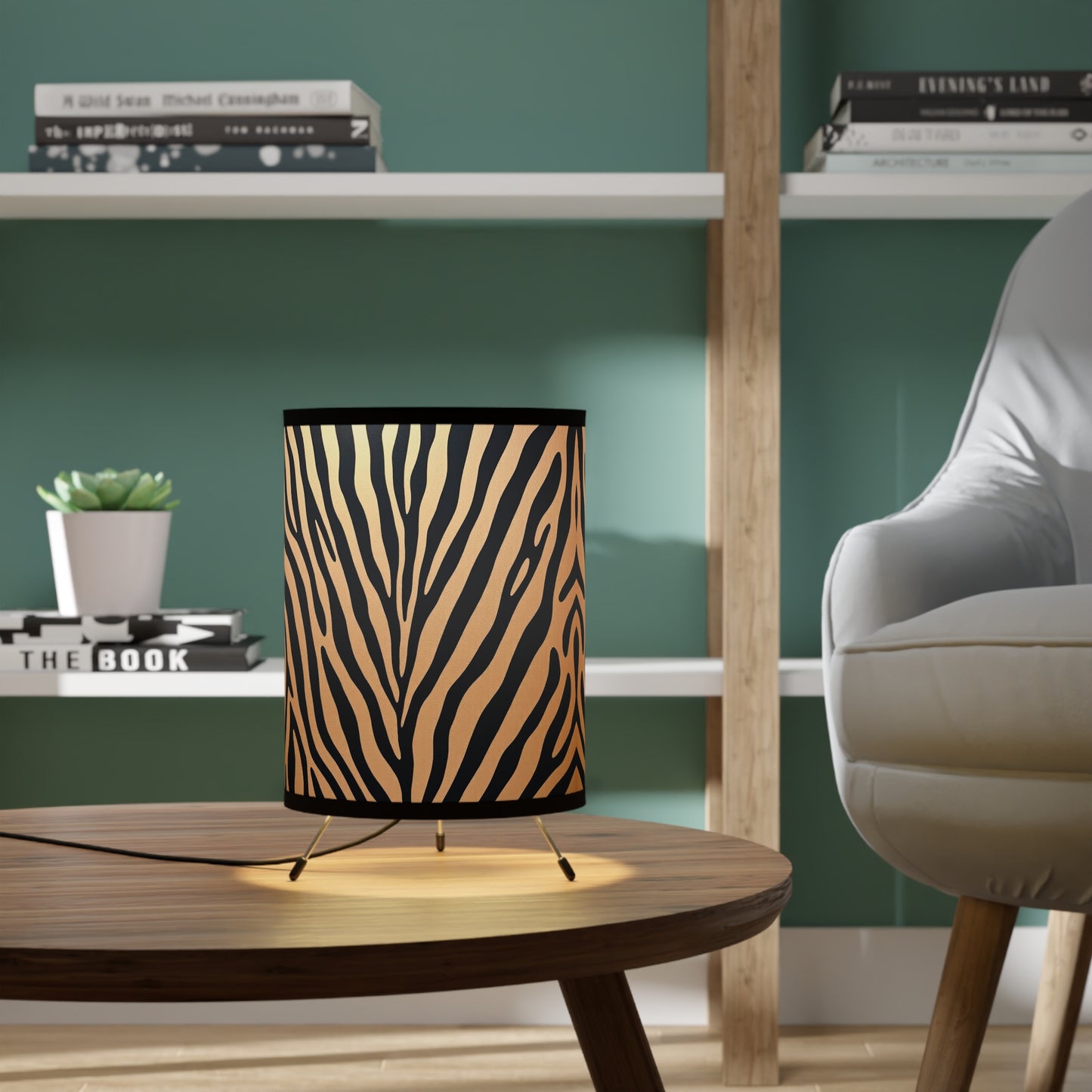 Zebra Print Tripod Lamp - Modern Home Decor with High-Res Shades