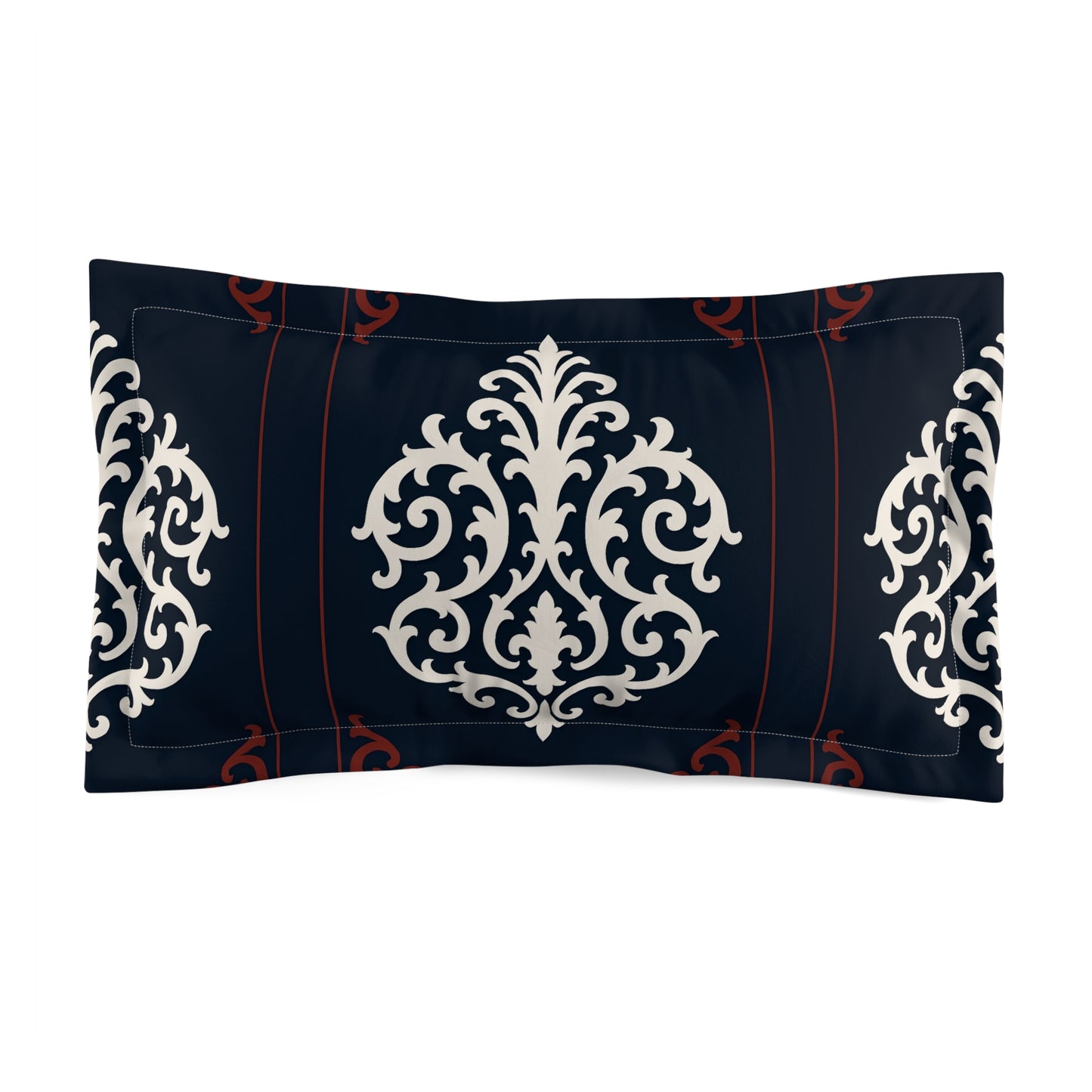 Dusk Blue-Maroon & White Baroque Pillow Sham — Elegant Decorative Throw Pillow Cover