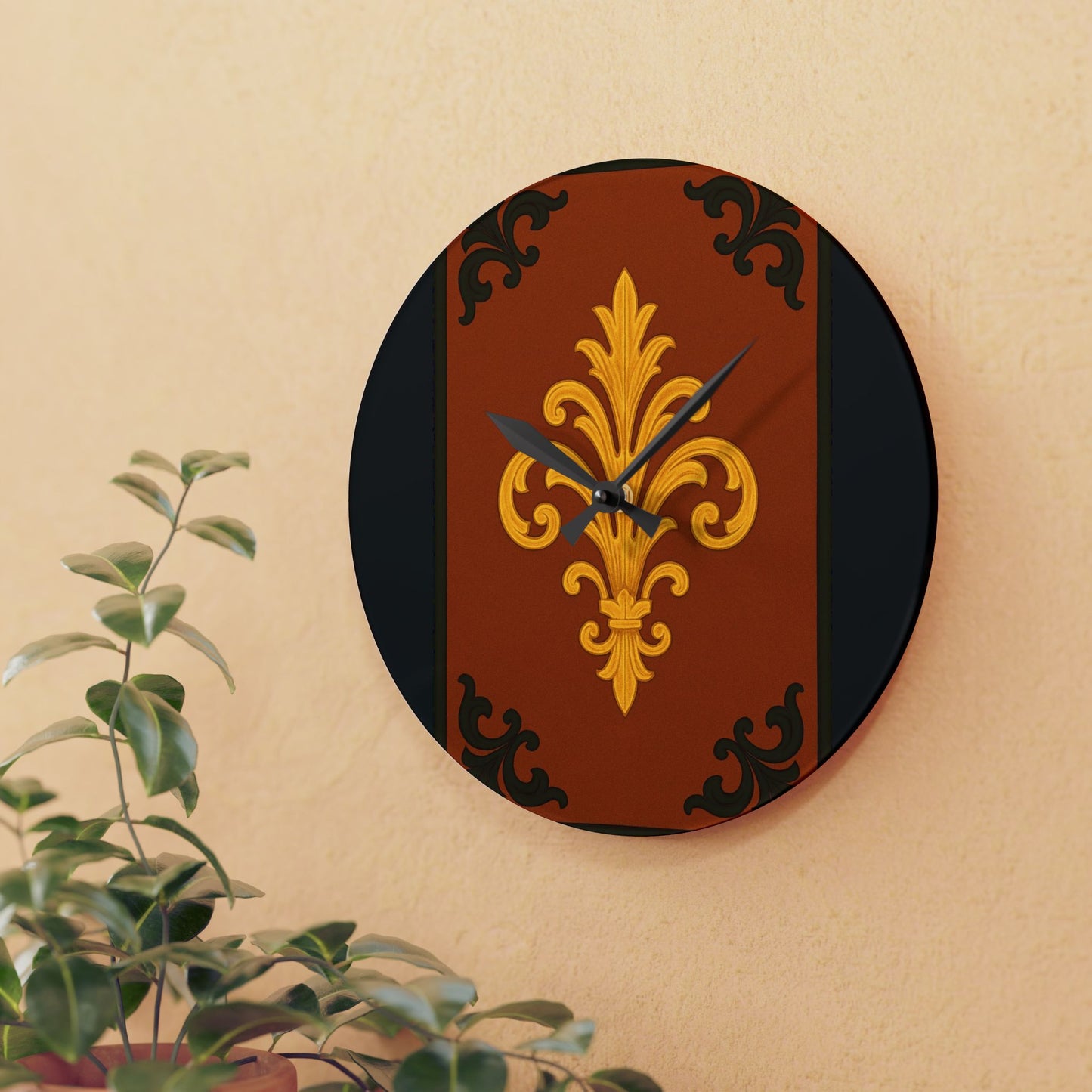 Dusk Terracotta Baroque Acrylic Wall Clock — Ornate Decorative Clock