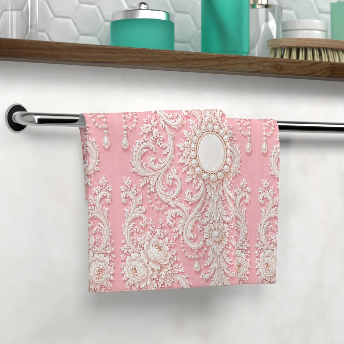 Pink Rococo Face Towel – Elegant Pearl Rococo Spa Hand Towel
