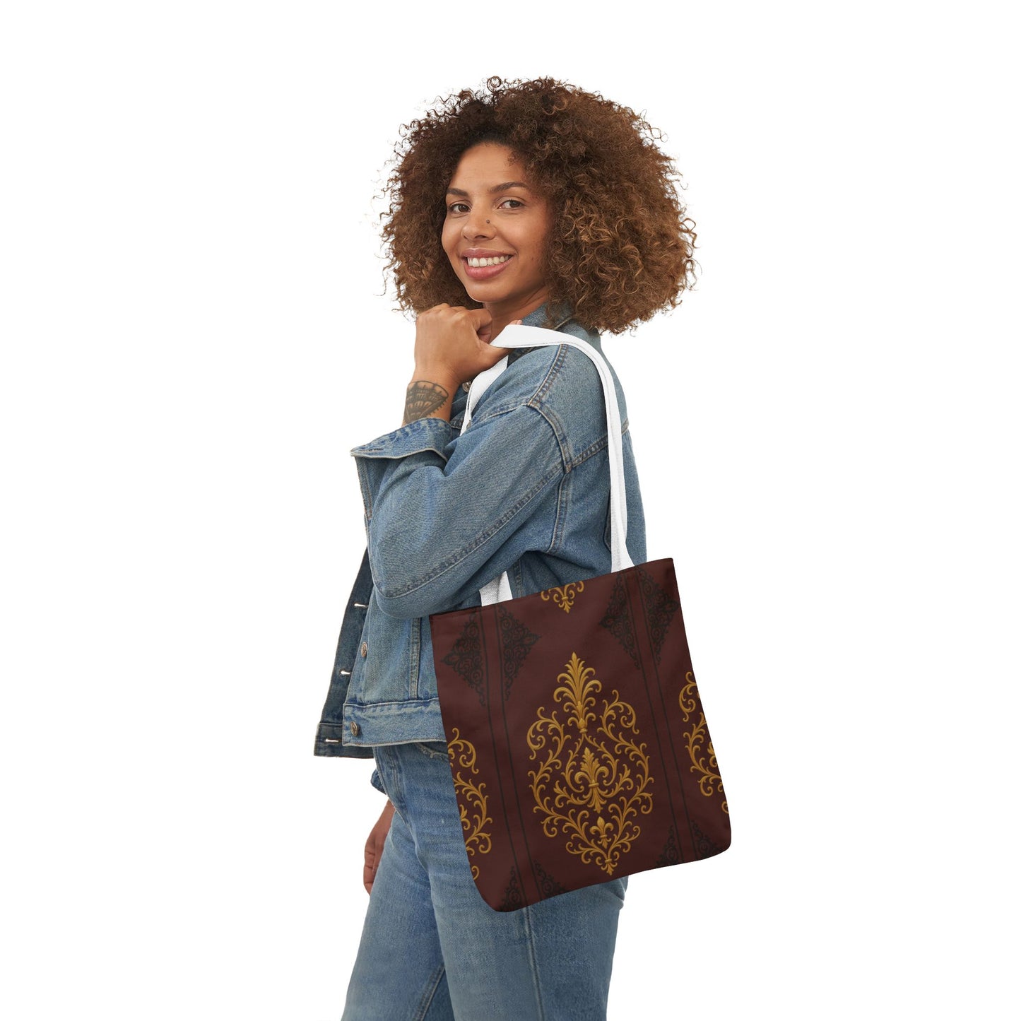 Dusk Burgundy-Black & Gold Baroque Canvas Tote — Vintage Burgundy & Gold Market Bag
