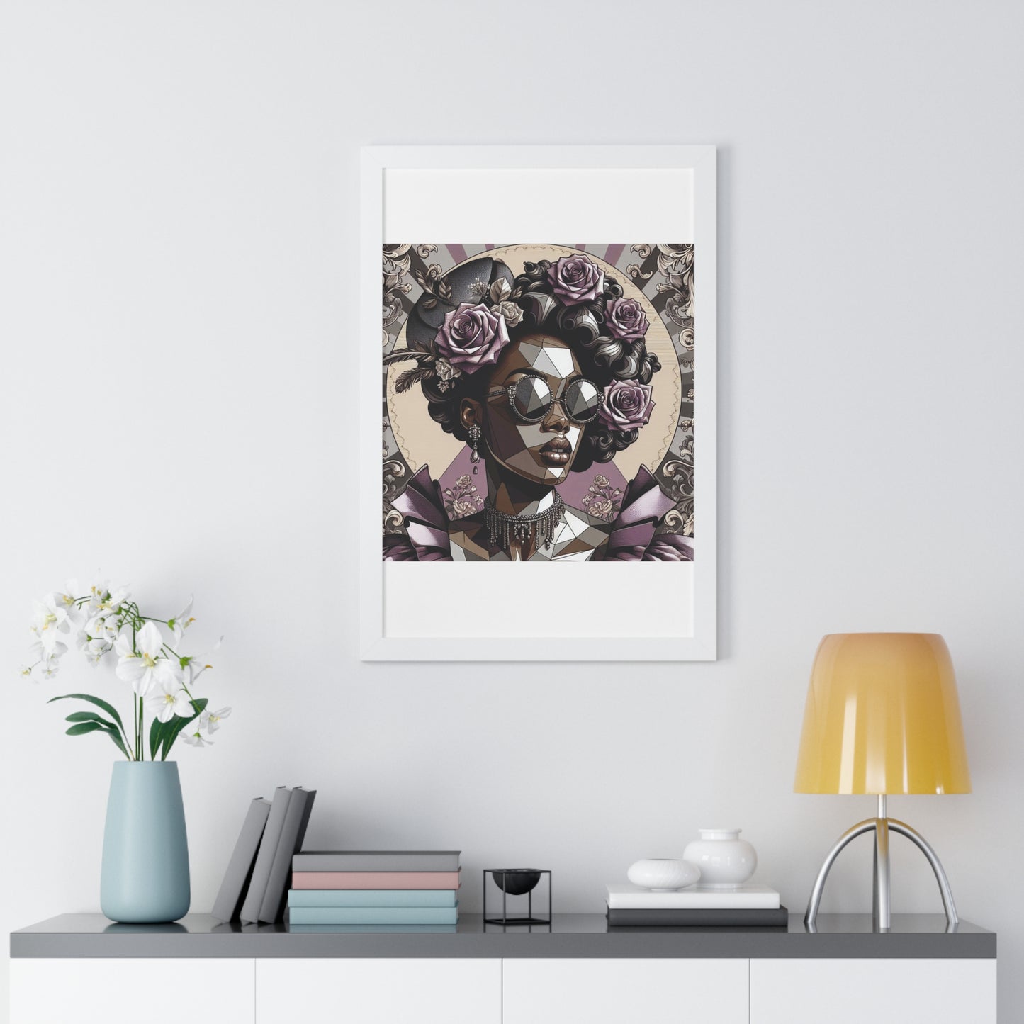 Chic Framed Vertical Poster, Home Decor Wall Art, Modern Art, Gift for Her, Unique Interior Design - Lilac Baroque Lady