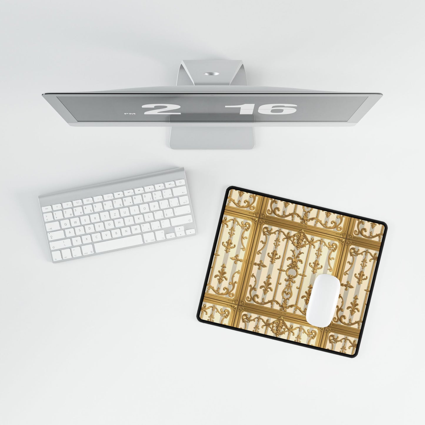 Elegant Desk Mats for Home Office Decor | Luxurious Black and Gold Designs | Perfect for Gifts - Matte Gray & Cream Striped Gold Baroque