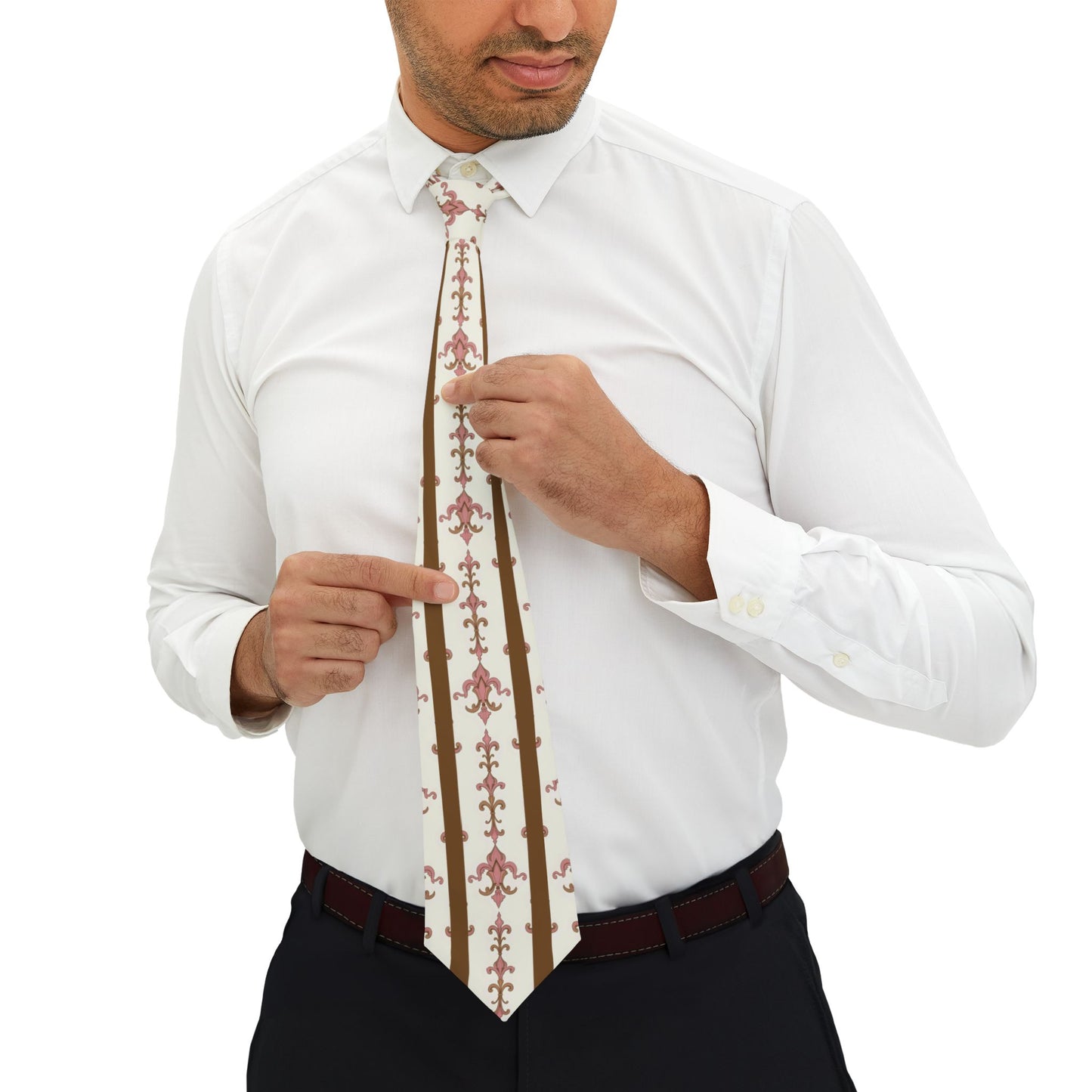Festive Reindeer Necktie | Holiday Attire, Christmas Gift, Winter Fashion, Office Wear, Wedding Accessory - Brown Striped Pink Arabesque