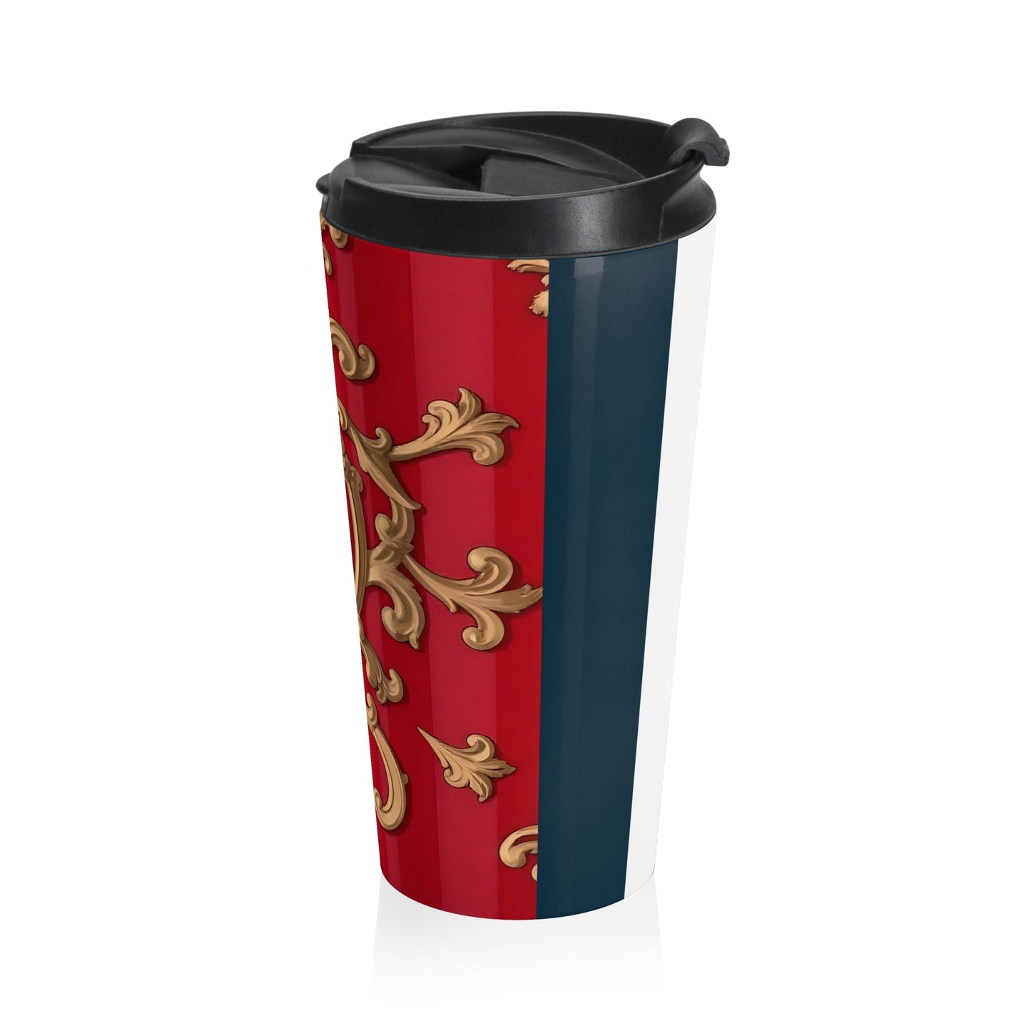 Elegant Red Baroque Stainless Steel Travel Mug - Stylish Coffee Cup, Gift for Coffee Lovers, Home Office Accessory
