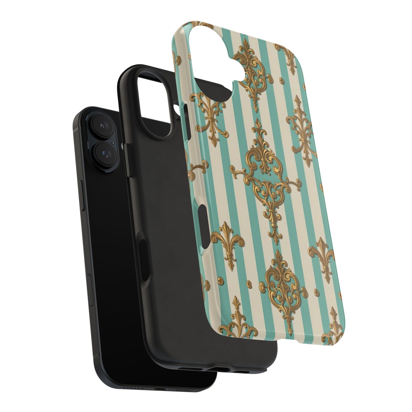Elegant Striped Phone Case with Vintage Design, Tough Phone Cover, Stylish Smartphone Case - Matte Green Striped Rococo
