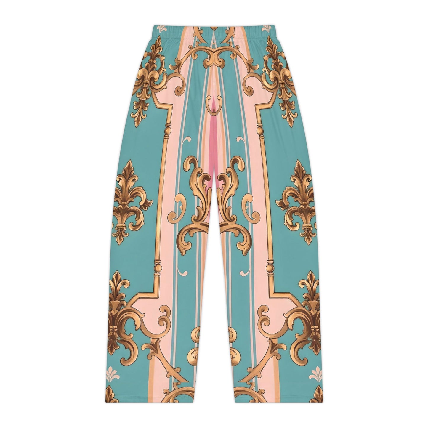 Chic Women's Pajama Pants, Sleepwear, Loungewear, Gift for Her, Cozy Relaxation, Stylish PJs - Pink & Matte Turquoise Striped Rococo