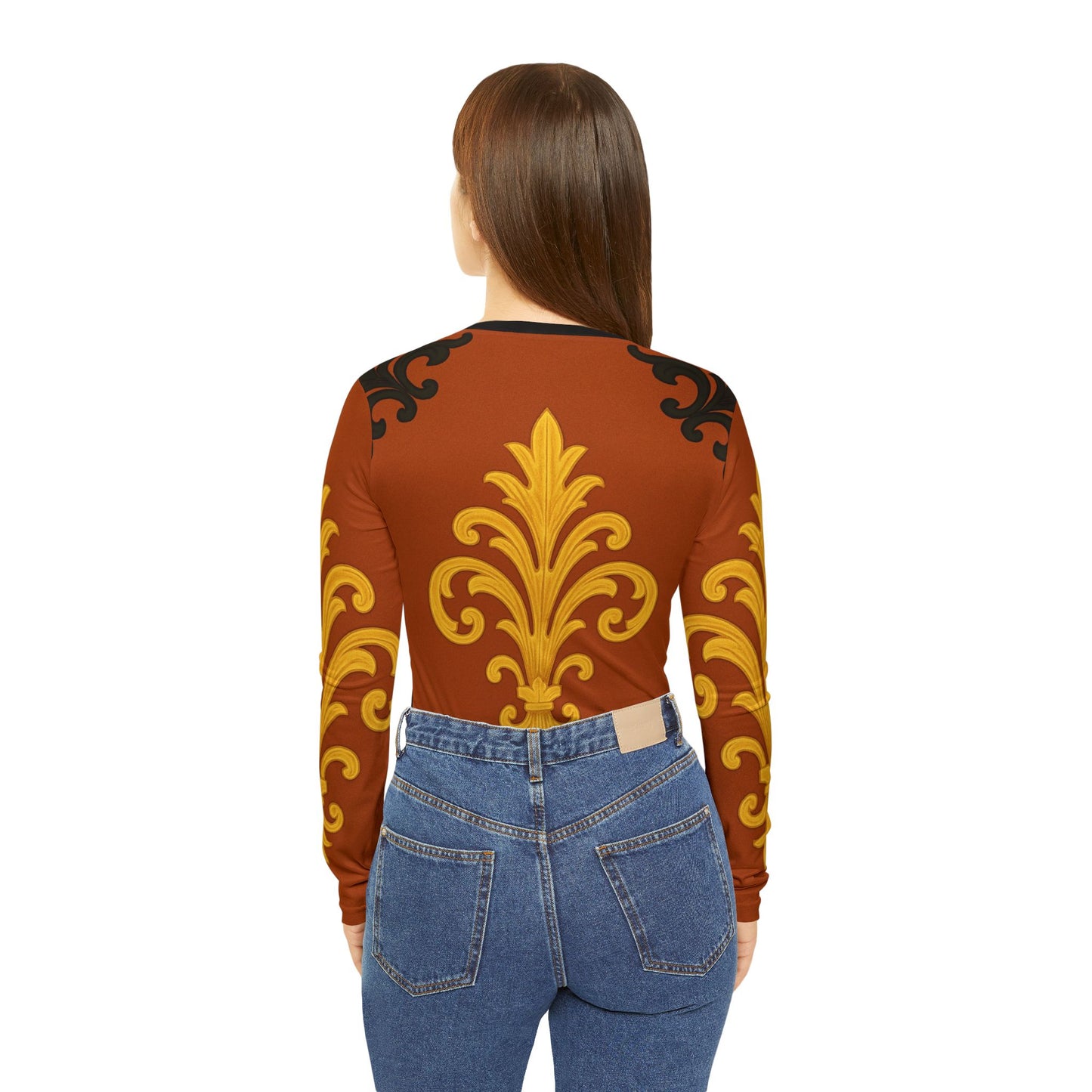 Dusk Terracotta Baroque Women's V-Neck Long Sleeve — Baroque Pattern Shirt