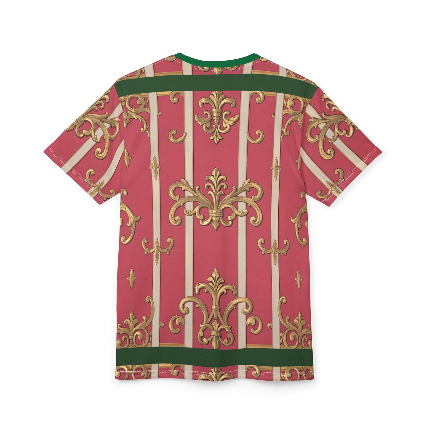 Elegant Green Border Pink Striped Baroque Unisex Tee - Chic Summer Wear, Gifts for Her, Fashion Casual Shirt, Trendy Outfit, Special Occasion Attire