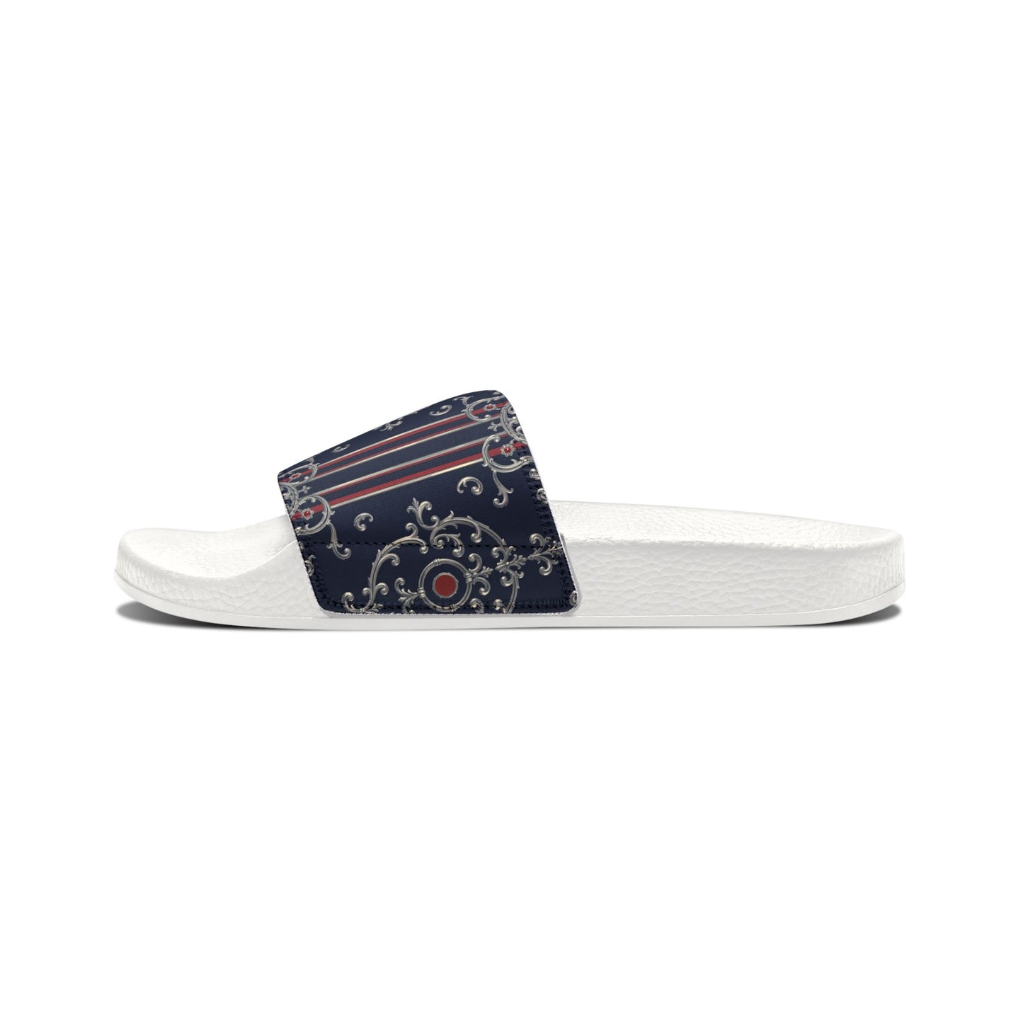 Stylish Women's Removable-Strap Sandals, Summer Footwear, Beach Slides, Casual Open-Toe Shoes - Blue & Red Striped Silver Baroque