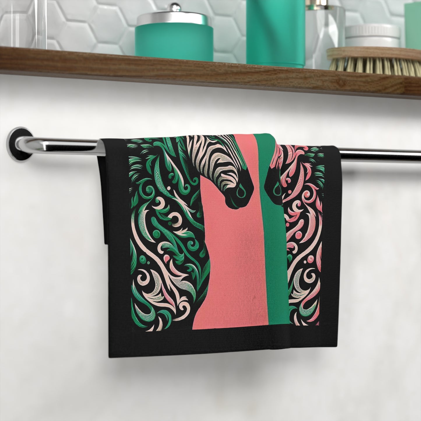 Face Towel - Elegant Vintage Gold Pattern for Home & Spa - Elegant Pink & Green Zebra Damask Design - Perfect for Kids