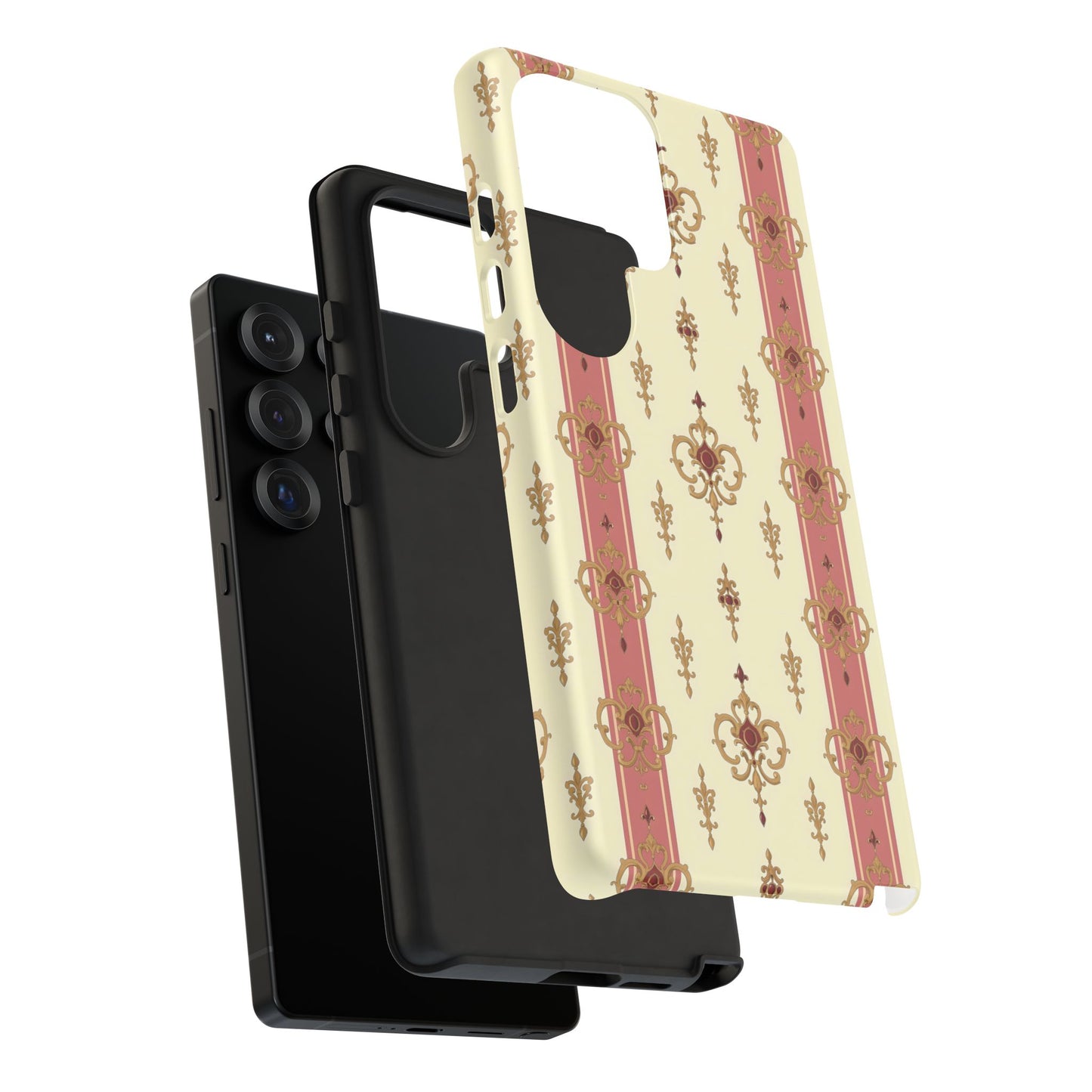 Elegant Floral Motif Phone Case - Tough Cases with Vintage Design - Mauve Striped Gold Damask