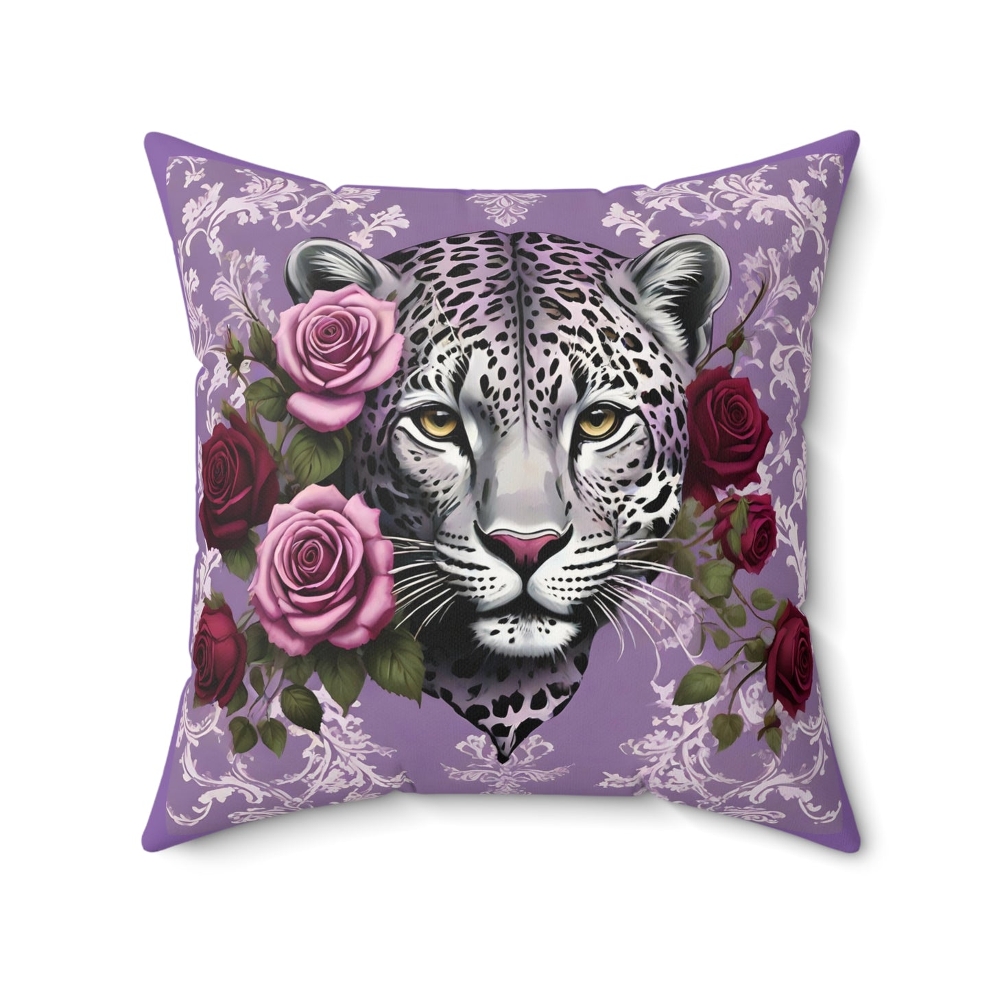 Elegant Leopard Floral Faux Suede Pillow - Lilac Leopard