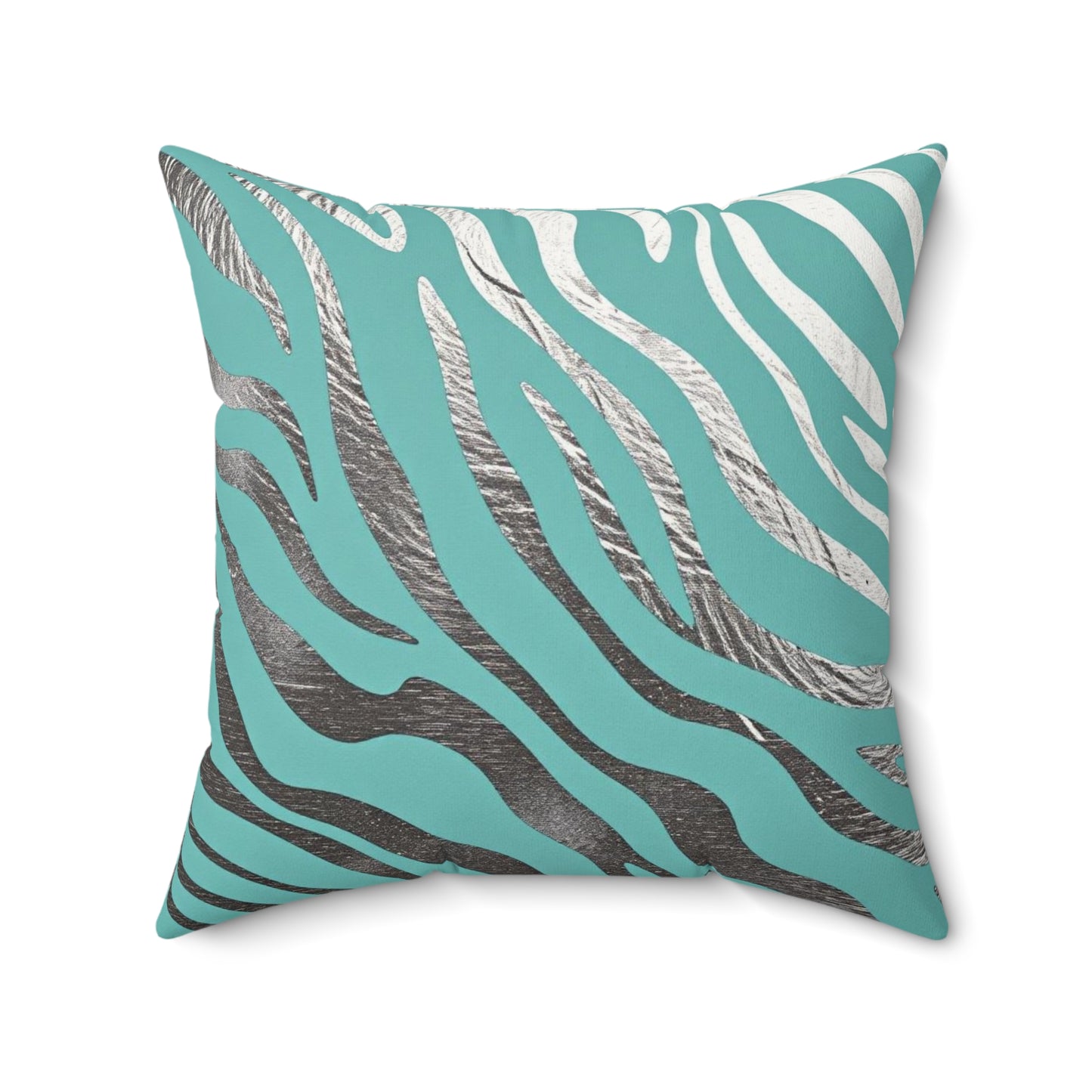 Modern Zebra Print Faux Suede Pillow - Aqua & Silver Accent Cushion
