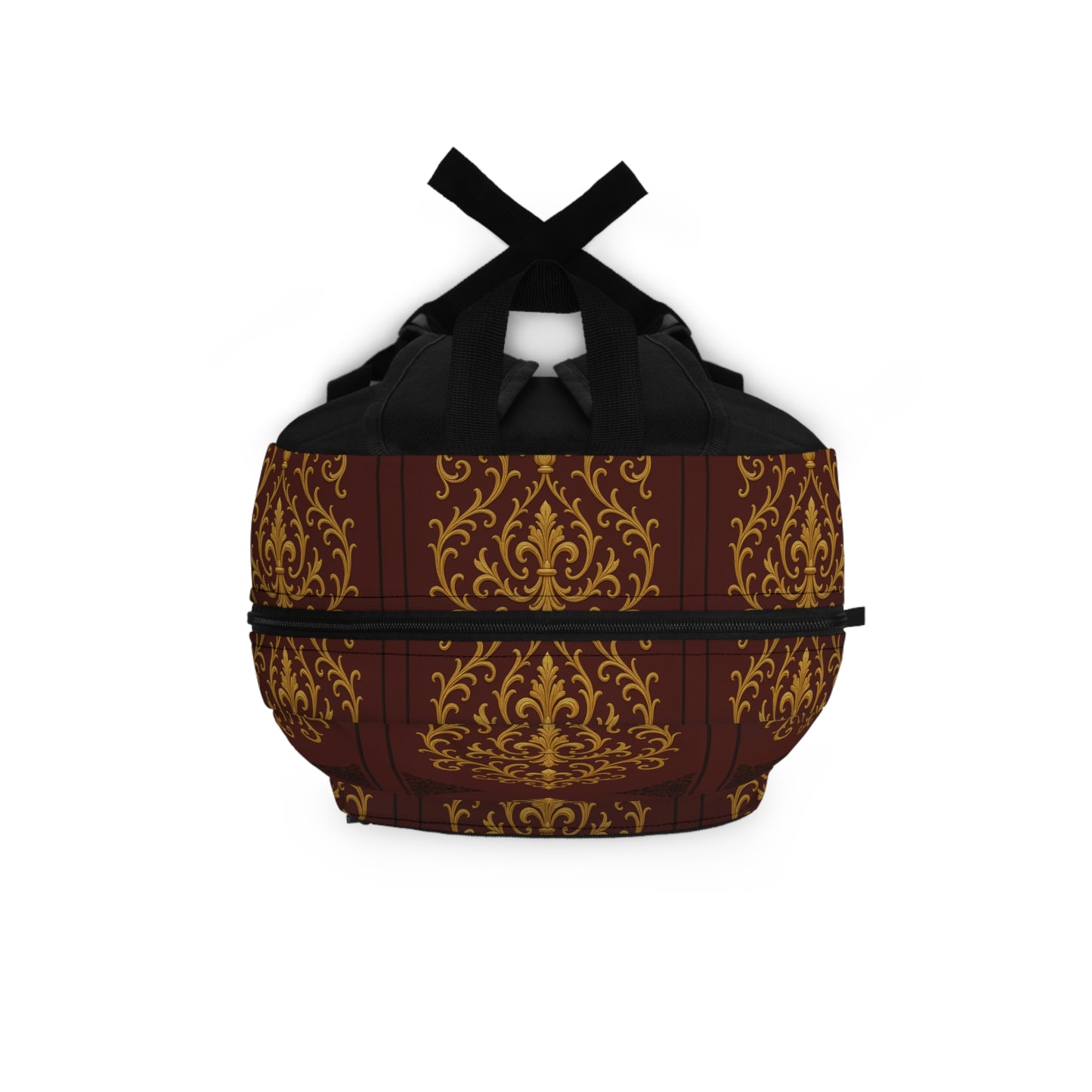 Dusk Burgundy-Black & Gold Baroque Backpack — Elegant Burgundy & Gold Patterned School Bag
