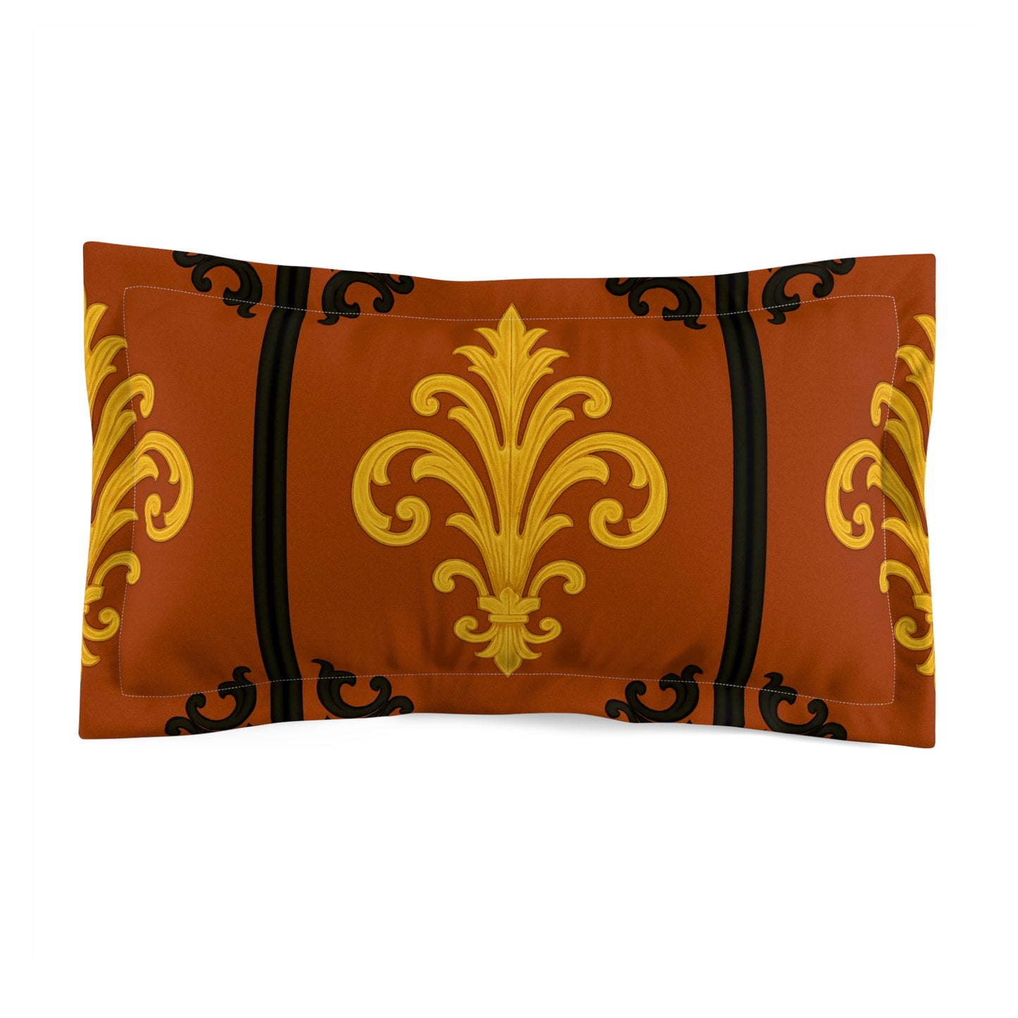 Dusk Terracotta Baroque Microfiber Pillow Sham — Gold Accent on Terracotta