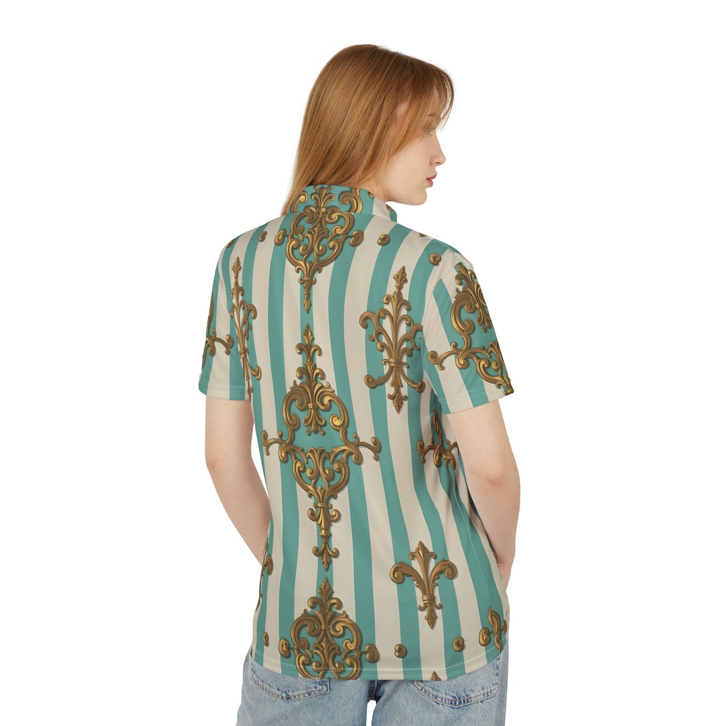 Stylish Unisex Polo Shirt with Elegant Baroque Design | Perfect for Summer Casual Wear - Matte Green Striped Rococo
