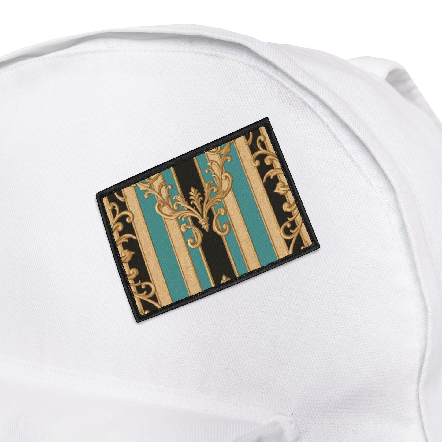Black, Tan & Ocean Green Striped Gold Baroque Vintage-Inspired Iron-On Patches for Personalization, DIY Fashion, Upcycle Your Style, Gift for Crafters