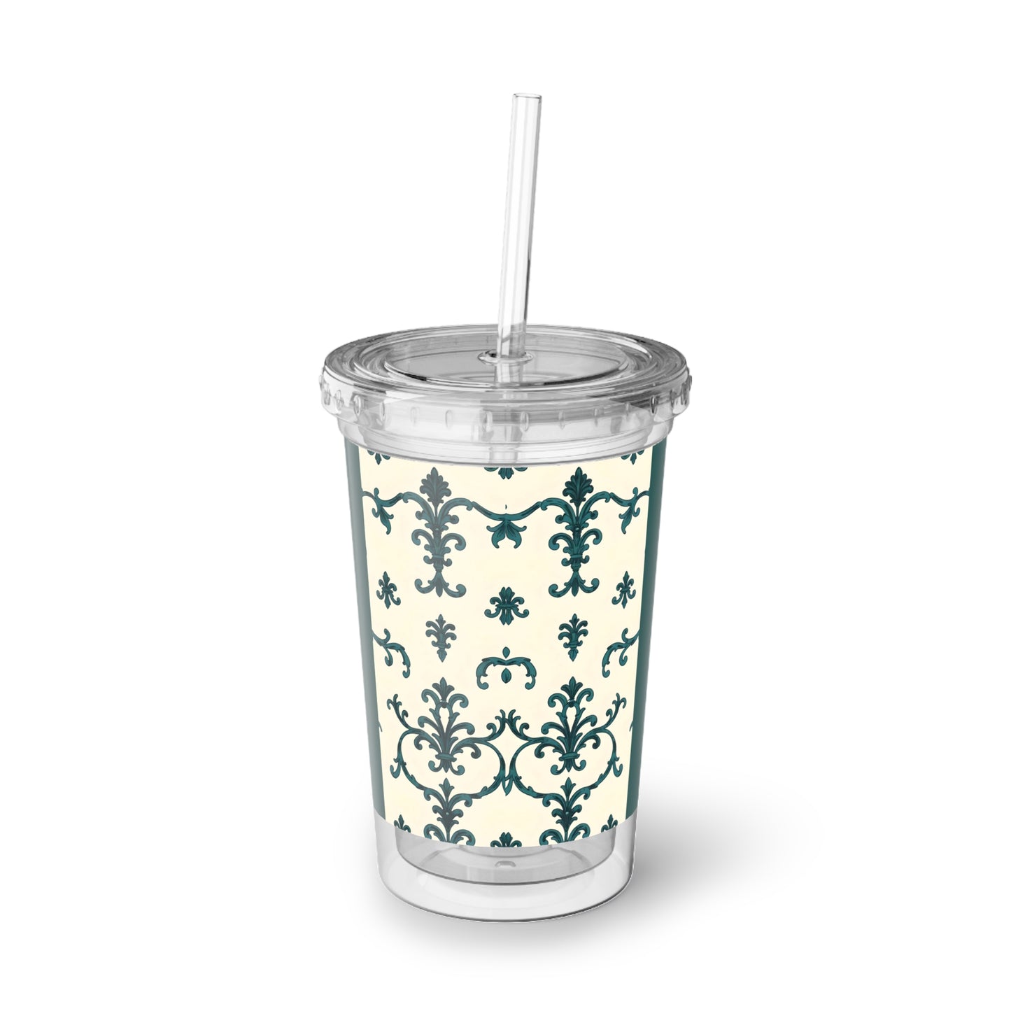 Suave Acrylic Tumbler, Elegant Drinkware for Home, Coffee and Tea Cup, Ideal Gift for Birthday, Bridal Shower, Party Favor - Teal Striped Rococo