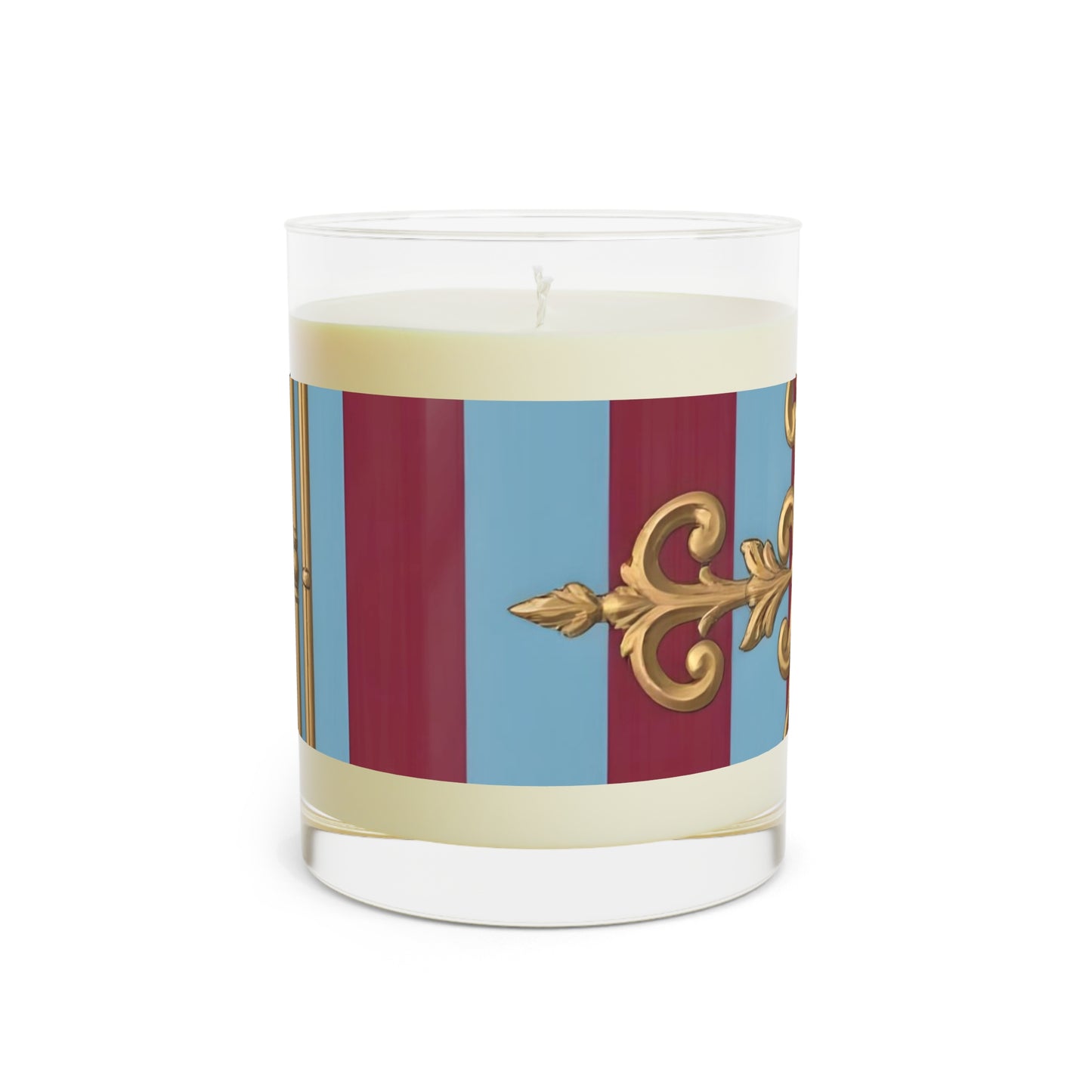 Elegant French-Inspired Scented Candle - Home Decor, Aromatherapy Gift, Luxurious Relaxation - Sky Blue & Maroon Striped Baroque