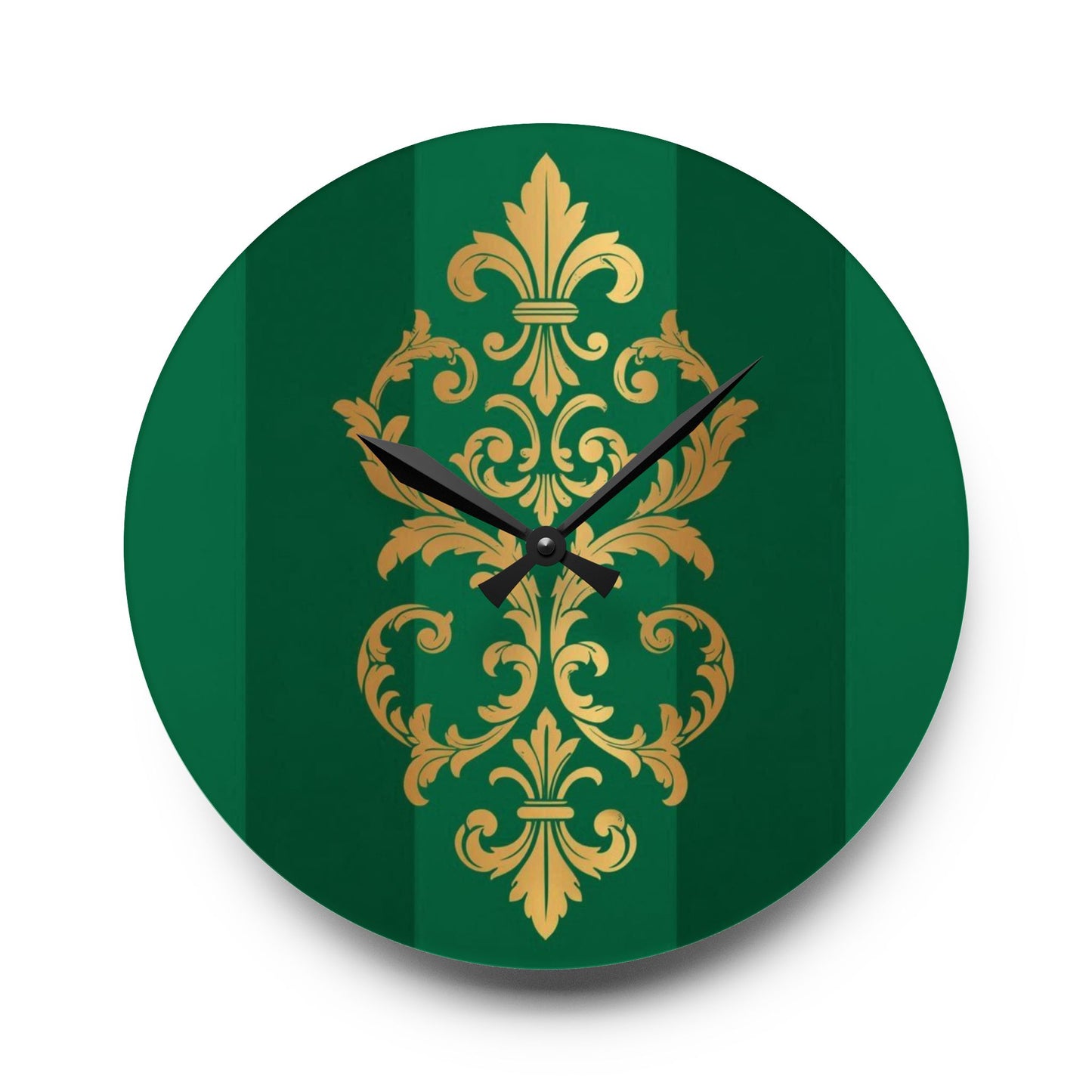 Baroque Green Striped Gold Accent Acrylic Wall Clock — Elegant Home Decor