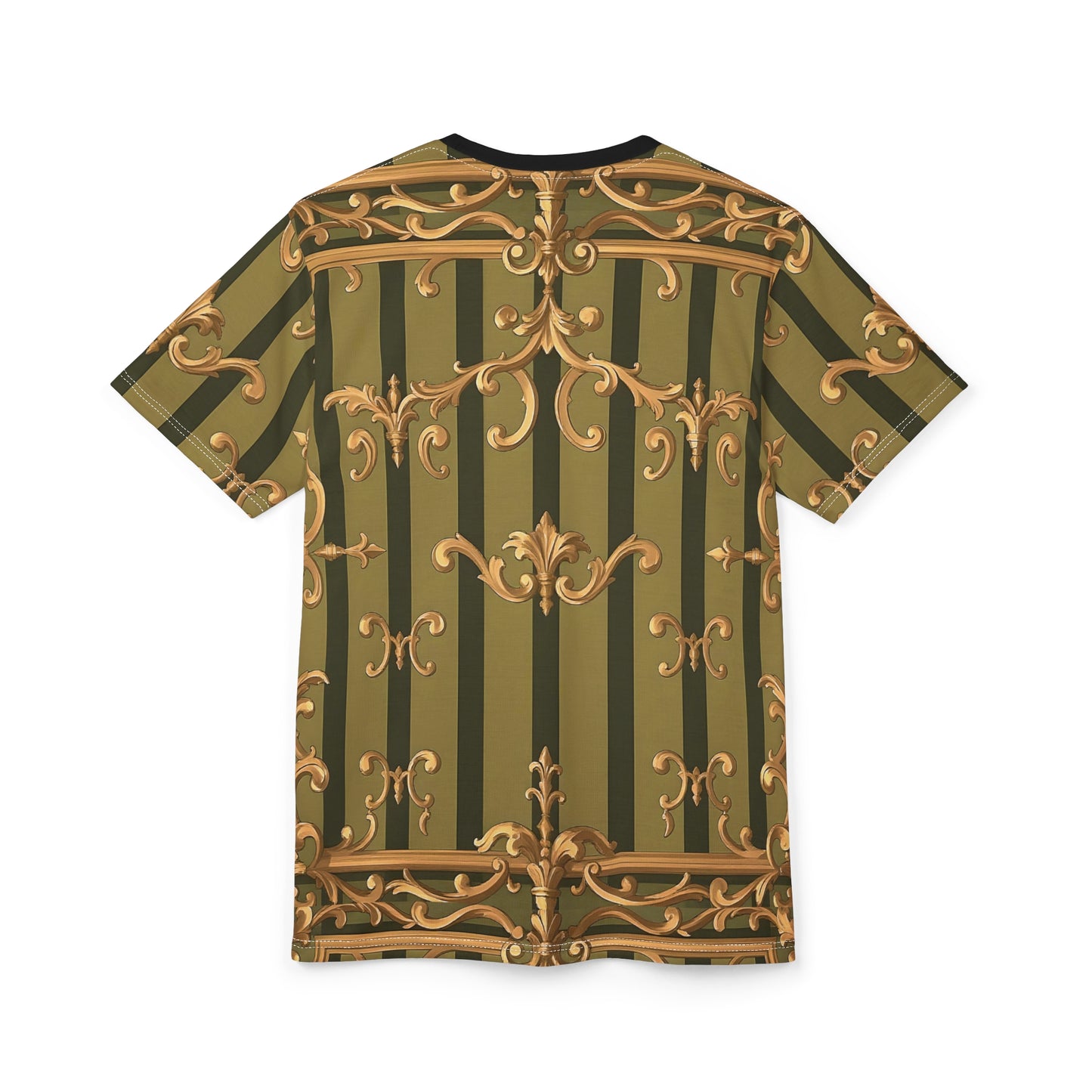 Elegant Vintage Print Unisex Tee, Retro Style T-Shirt, Fashionable Gift, Fashion Top, Unique Casual Wear - Olive Green Striped Rococo