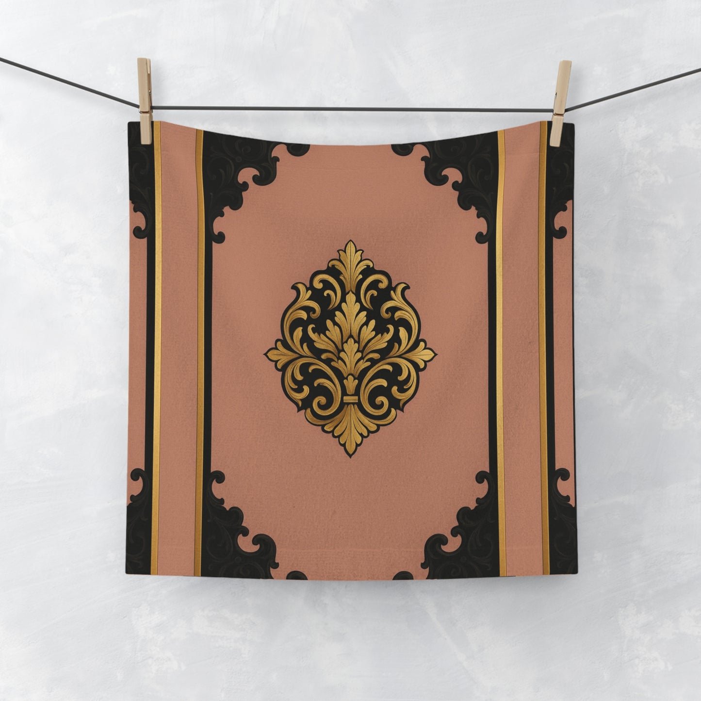 Mauve Black-Gold Baroque Elegant Decorative Face Towel - Luxurious Bathroom Decor, Shower Gift, Monogram Towel, Spa Essentials, Home Accessories