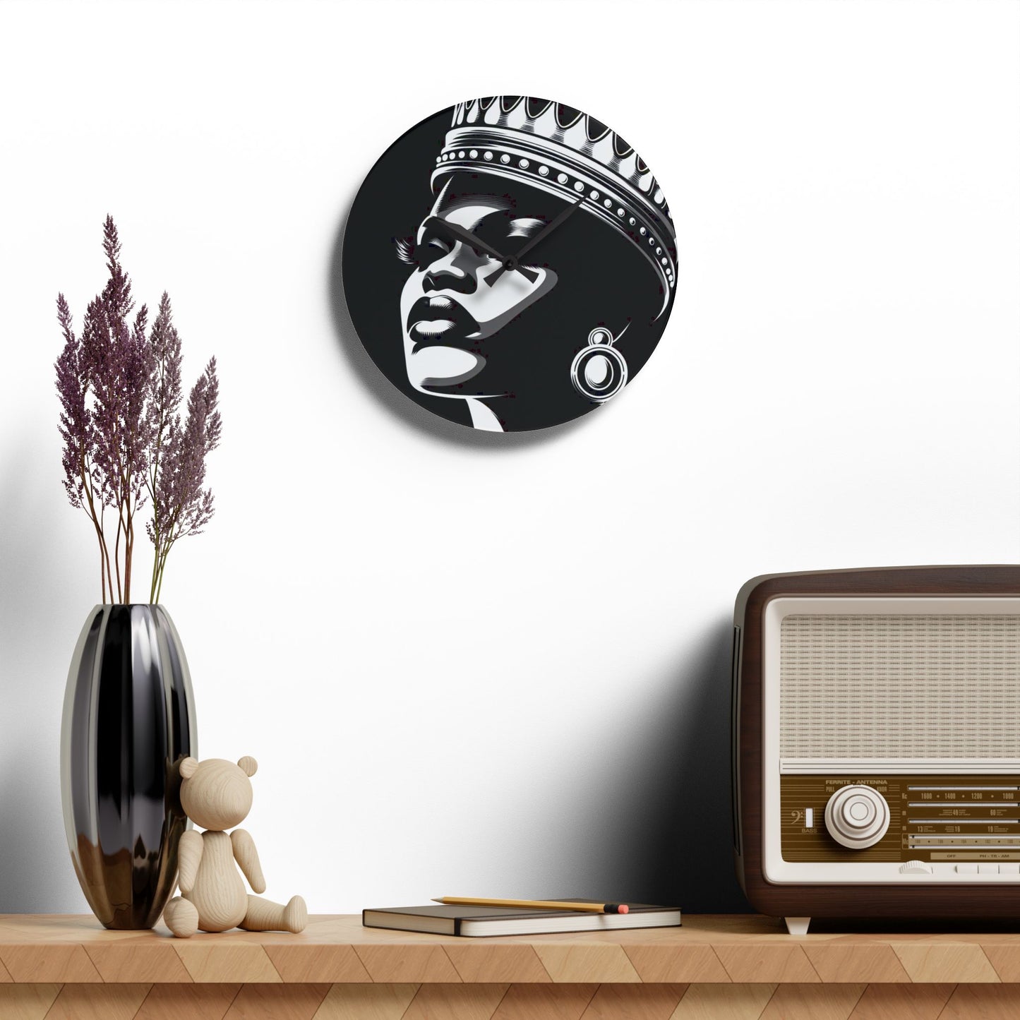 Elegant Queen Acrylic Wall Clock, Modern Home Decor, African American Art, Unique Gifts, Wall Art for Living Room