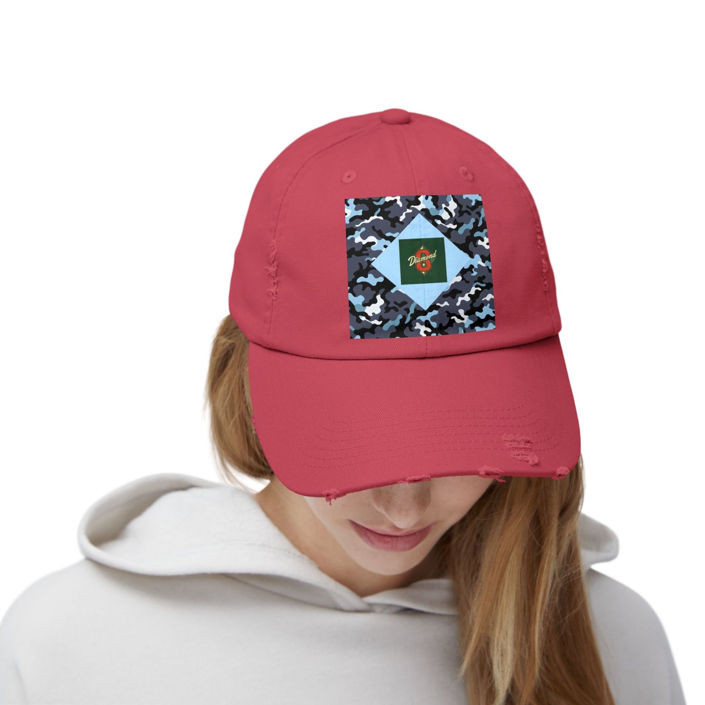 Camouflage Distressed Cap, Casual Hat, Outdoor Gear, Trendy Accessories, Gift for Him/Her - Diamond 8