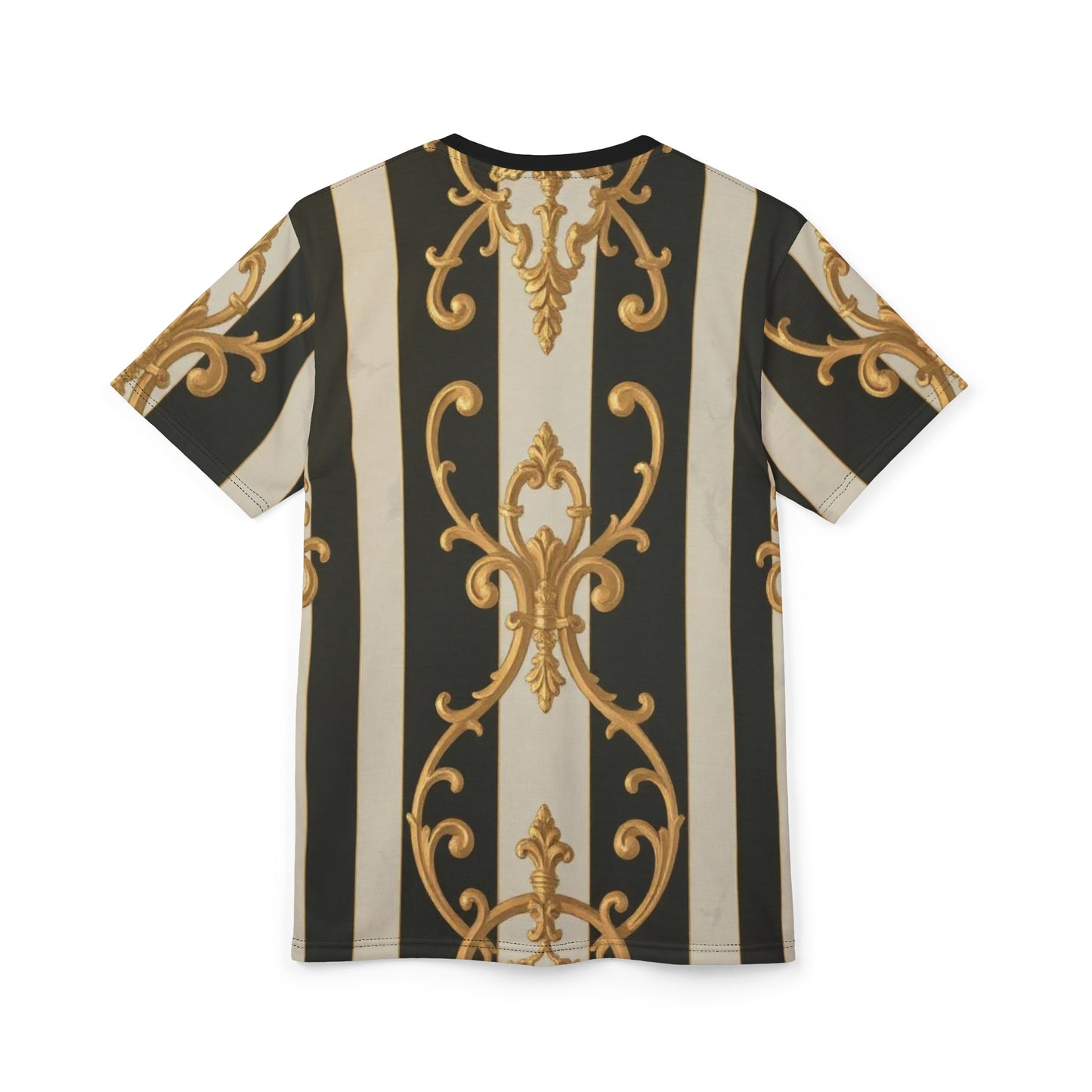 Elegant Black & Alabaster Striped Baroque Unisex Tee, Luxurious Fashion Tee, Trendy Graphic T-Shirt, Statement Casual Wear, Gifts for Fashion Lovers
