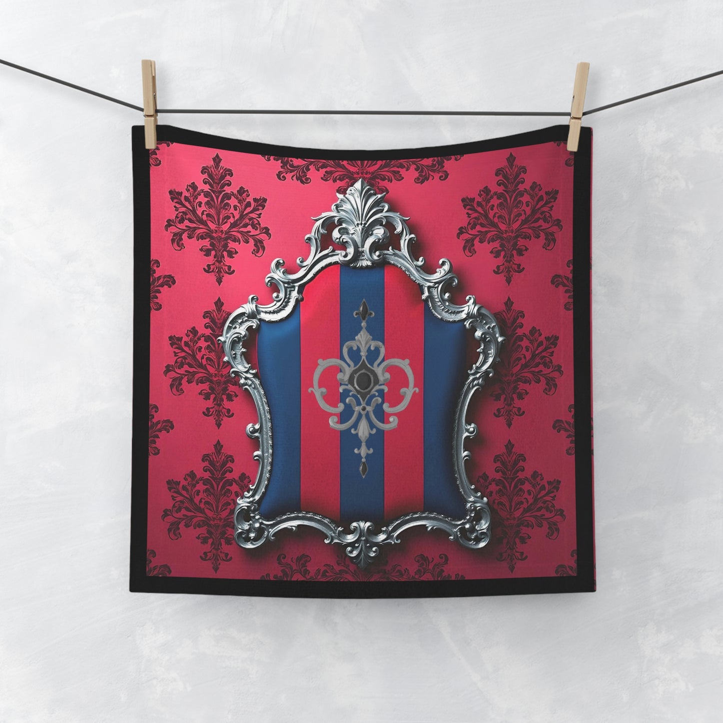 Elegant Monogrammed Face Towel, Luxurious Bathroom Accessories, Spa Gift, Personalized Grooming Essential - Blue & Red Striped Silver Crest