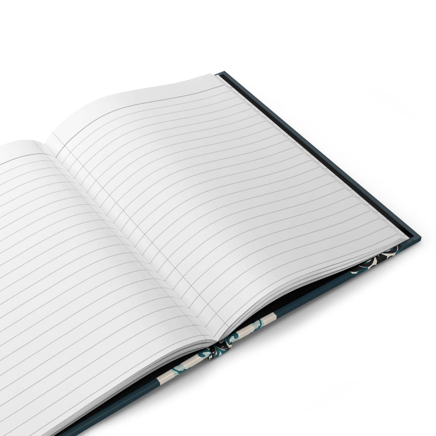 Elegant Floral Hardcover Journal - Stylish Writing Notebook - Teal Striped Damask Design