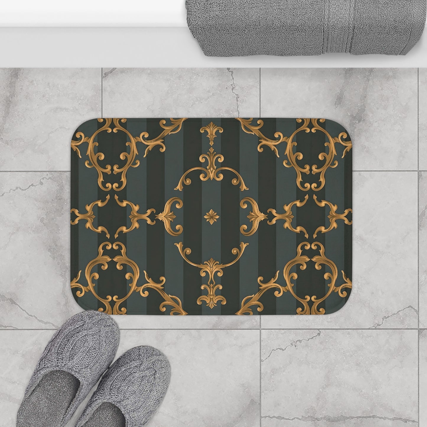 Elegant Gold Pattern Bath Mat - Luxurious Comfort for Your Bathroom