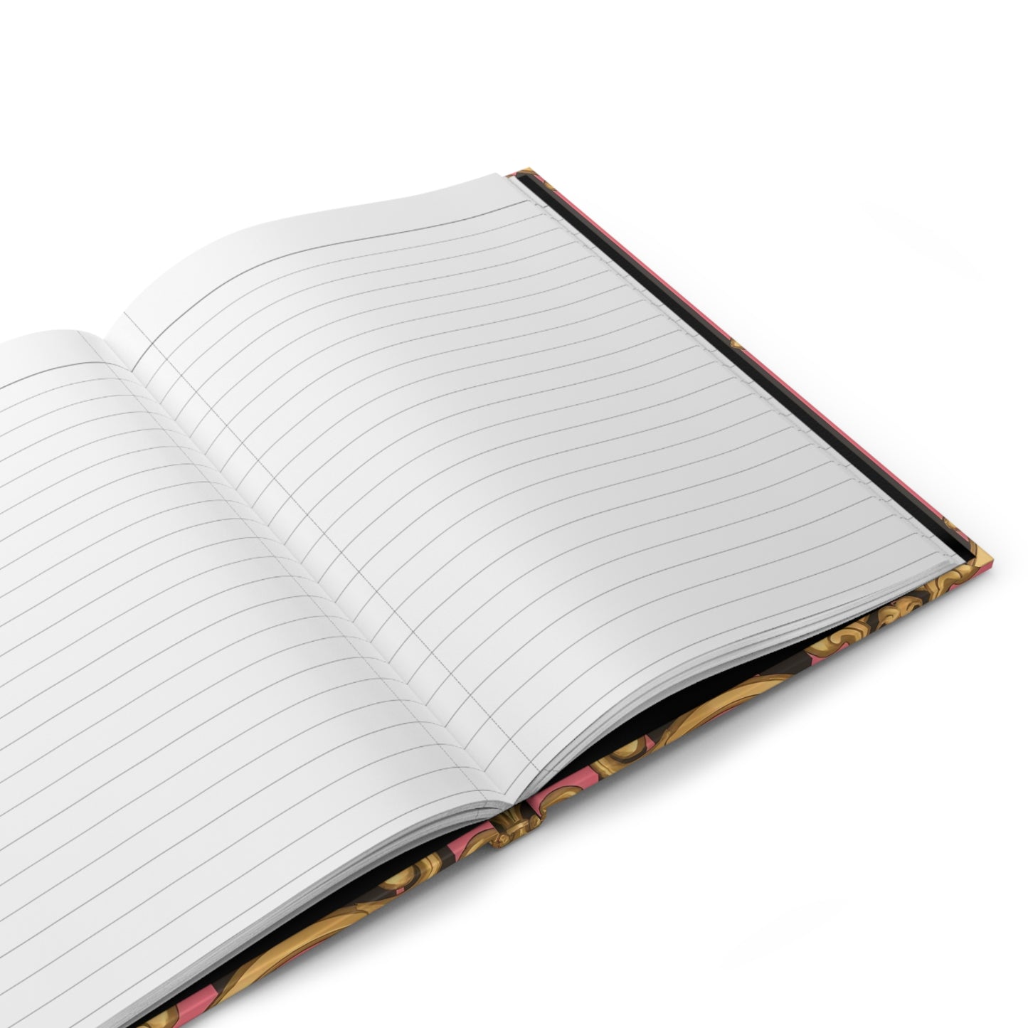Elegant Hardbound Journal for Creative Minds, Stationery Gift, Floral Note Book - Pink & Black Striped Gold Baroque