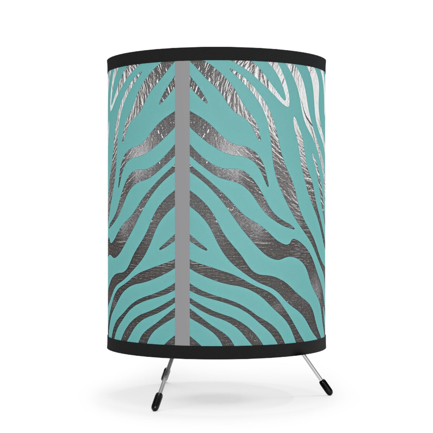 Stylish Tripod Lamp with Zebra Print Shade - Modern Home Decor - Aqua & Silver