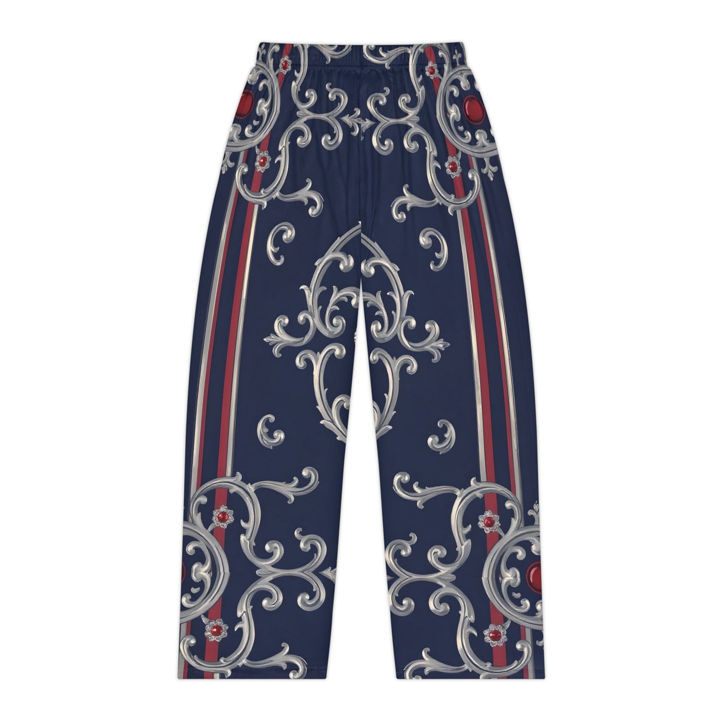 Elegant Women's Pajama Pants, Cozy Loungewear, Sleepwear for Relaxation, Perfect Gift for Her - Blue & Red Striped Silver Baroque