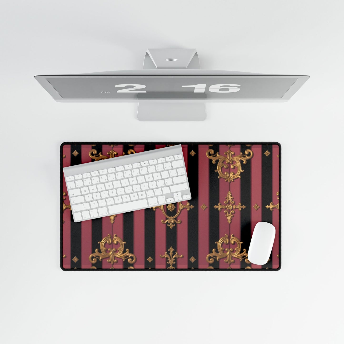 Elegant Black & Mauve Striped Gold Baroque Desk Mat - Stylish Workspace Decor, Office Organizer, Desk Accessory, Gift for Her