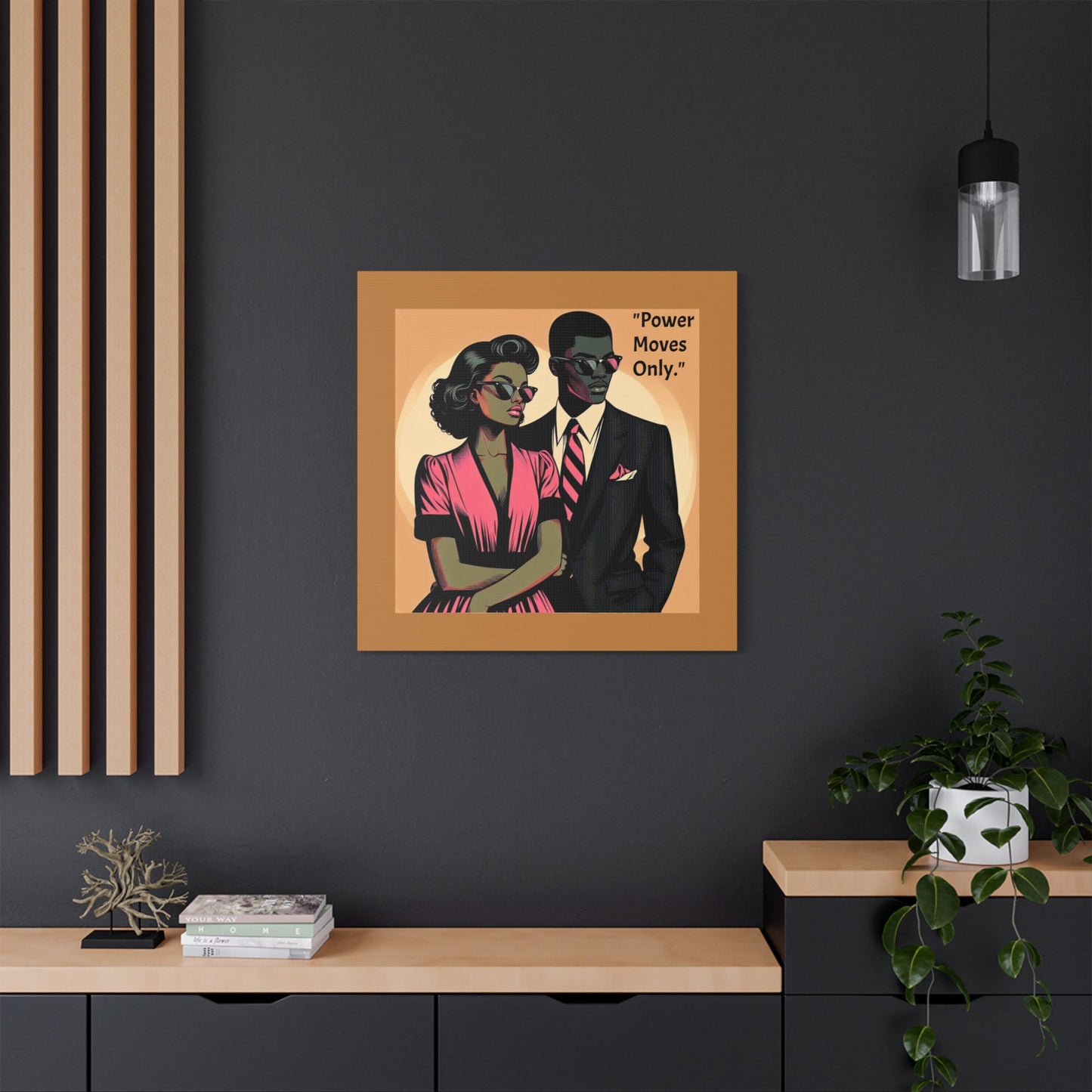 Afro Art Print Canvas, Wall Decor, Satin Stretched Canvas, African American Art, Office Decor, Home Decor - "Power Moves Only."