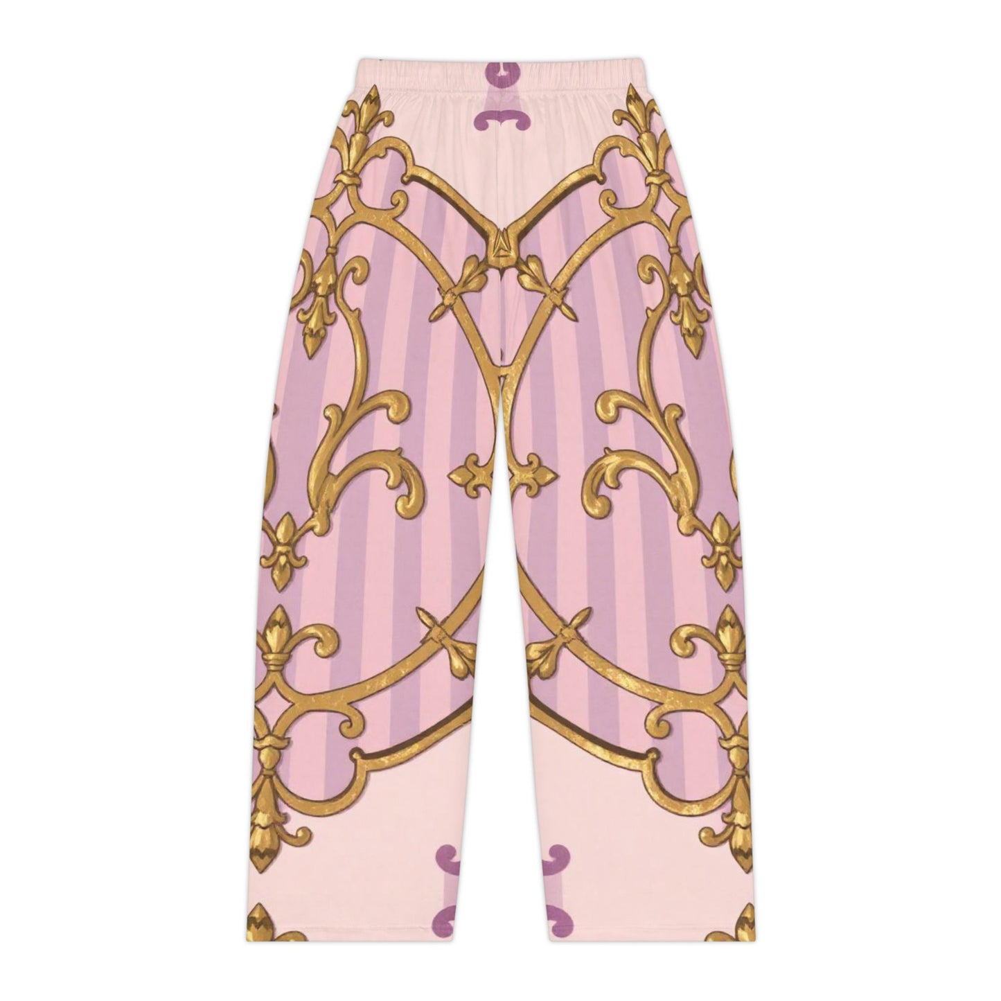 Chic Lavender & Alabaster Striped Gold Baroque Women's Pajama Pants, Cozy Loungewear, Elegant Sleepwear, Gift for Her, Everyday Comfort Pants