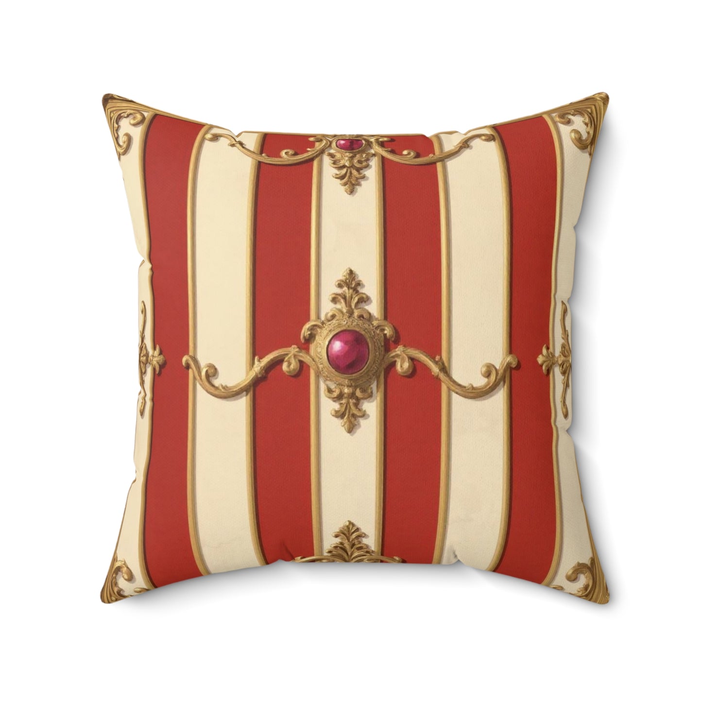 Elegant Faux Suede Throw Pillow – Regal Striped Design for Living Room Decor - Alabaster & Dusk Orange Striped Baroque